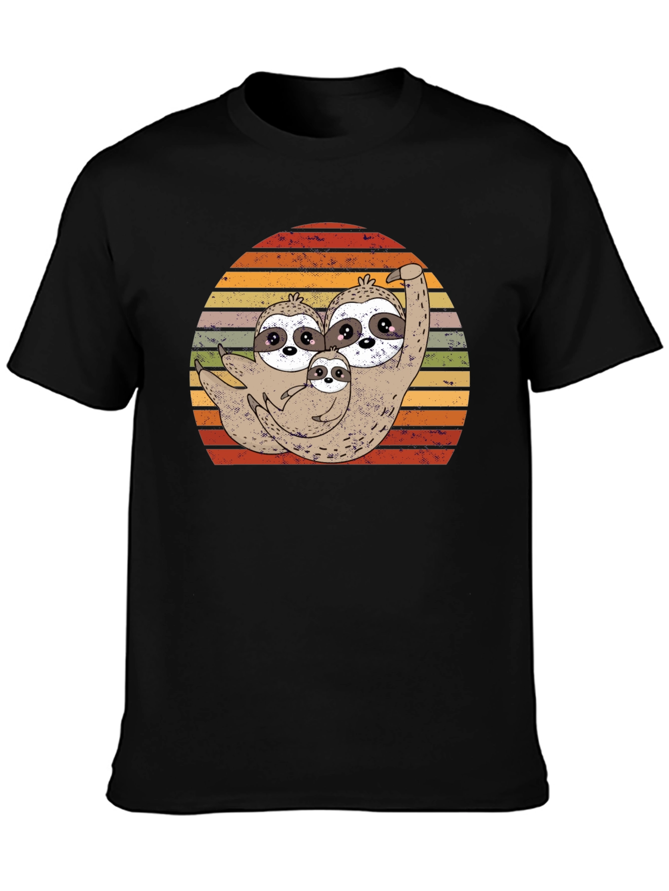 Cute Sloth Family Sunset T-Shirt - Black