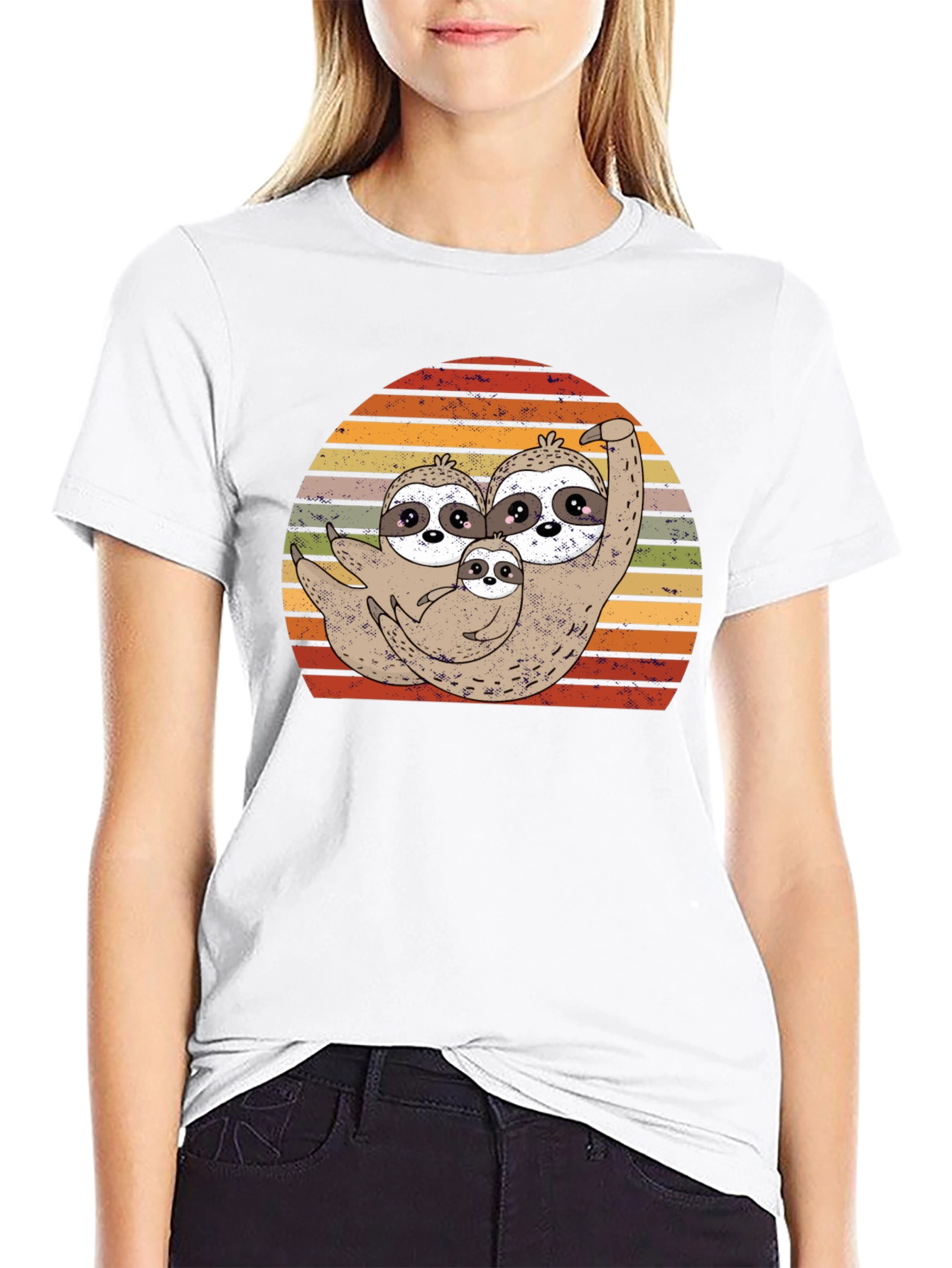 Cute Sloth Family Sunset T-Shirt - Black