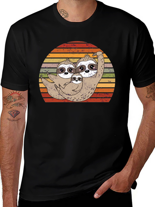 Cute Sloth Family Sunset T-Shirt - Black
