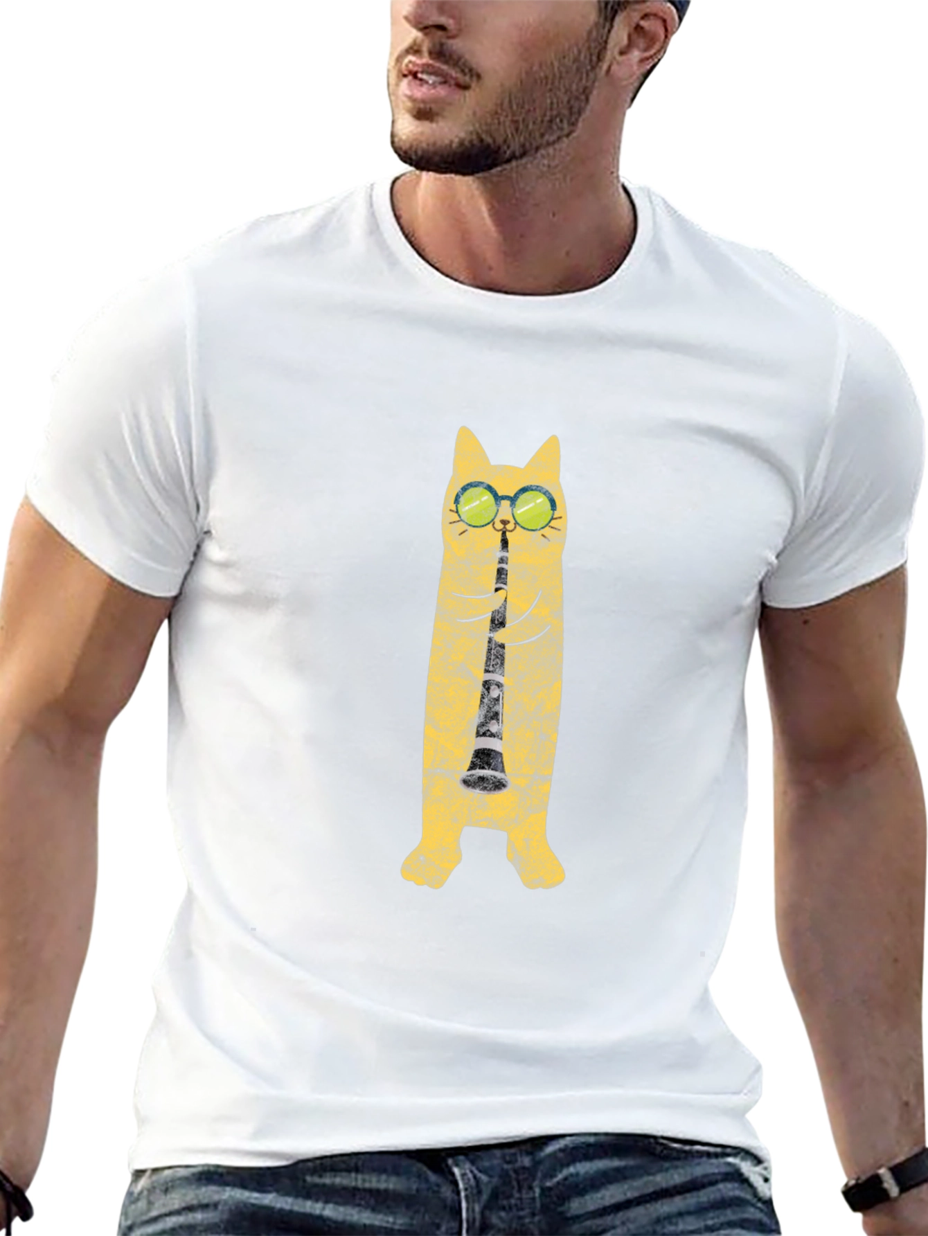 Cool Cat Clarinet Player Graphic T-Shirt