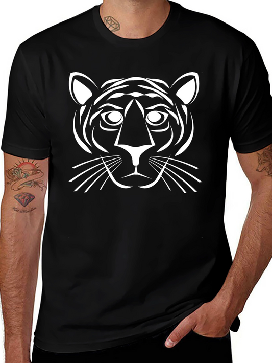 Black T-Shirt with White Tiger Graphic