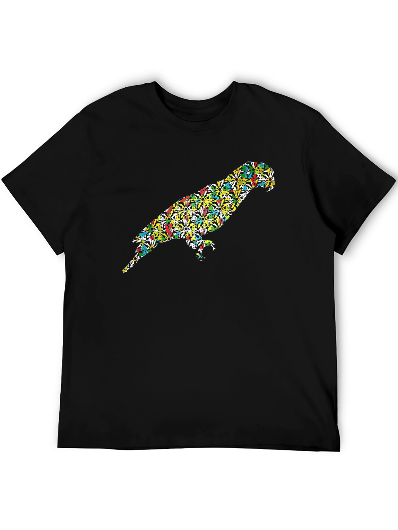 Parrot Print Black T-Shirt - Unique Bird Design