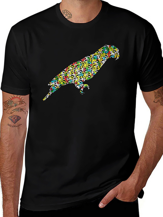 Parrot Print Black T-Shirt - Unique Bird Design