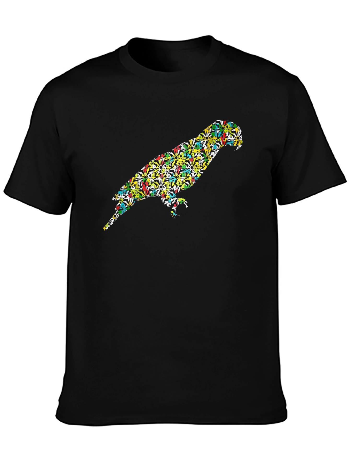 Parrot Print Black T-Shirt - Unique Bird Design