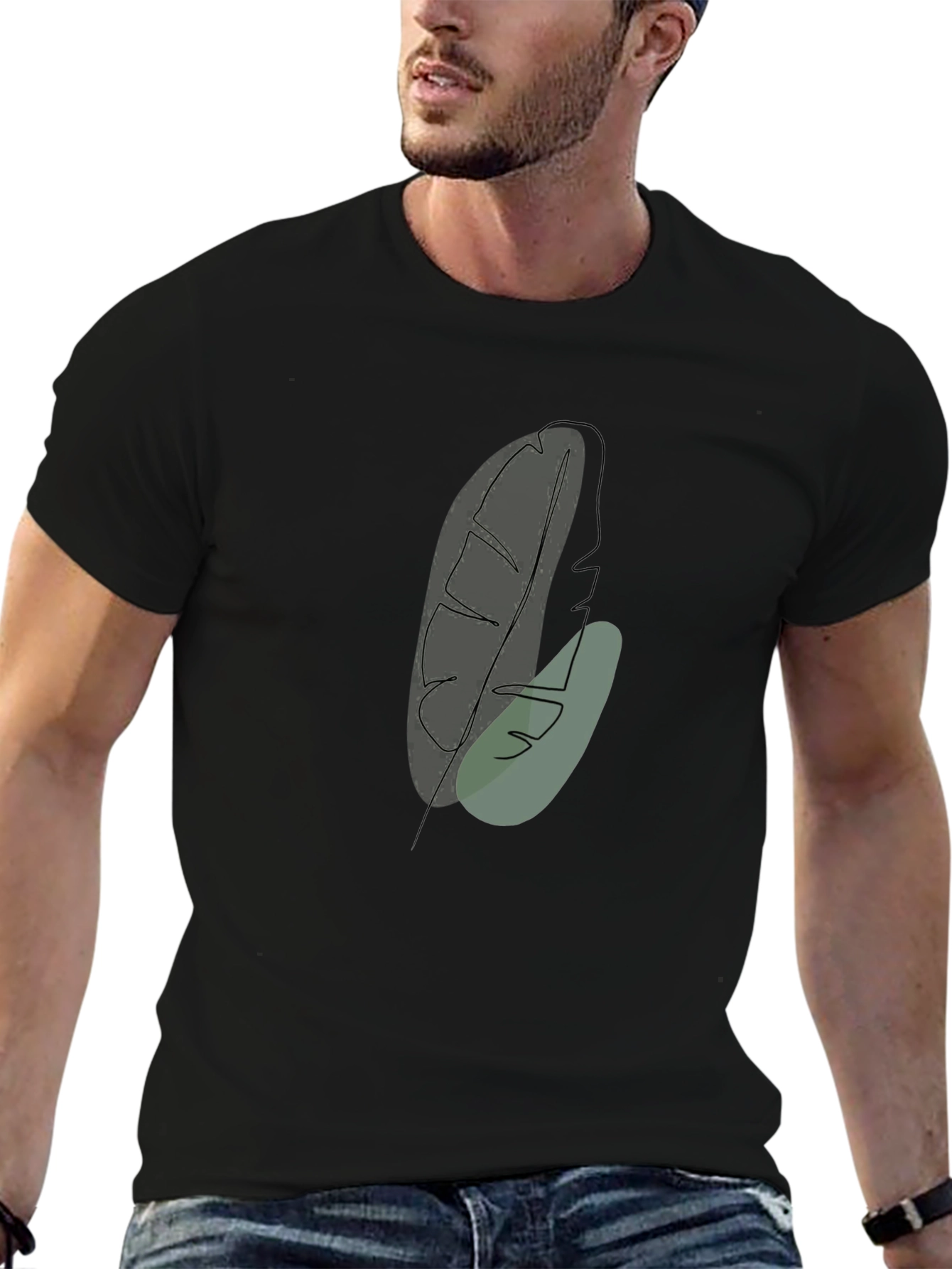 Minimalist Leaf Design Black T-Shirt