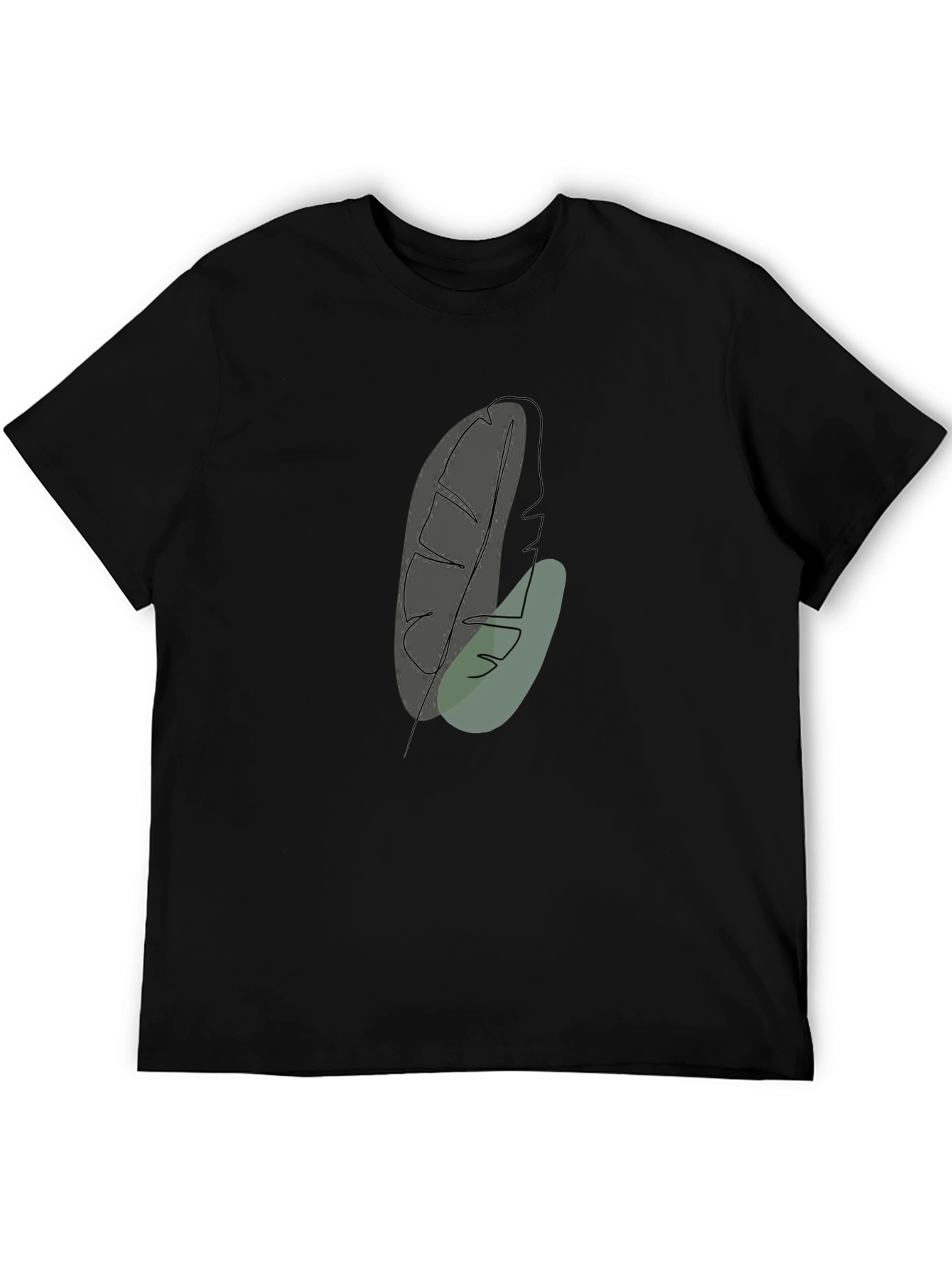 Minimalist Leaf Design Black T-Shirt