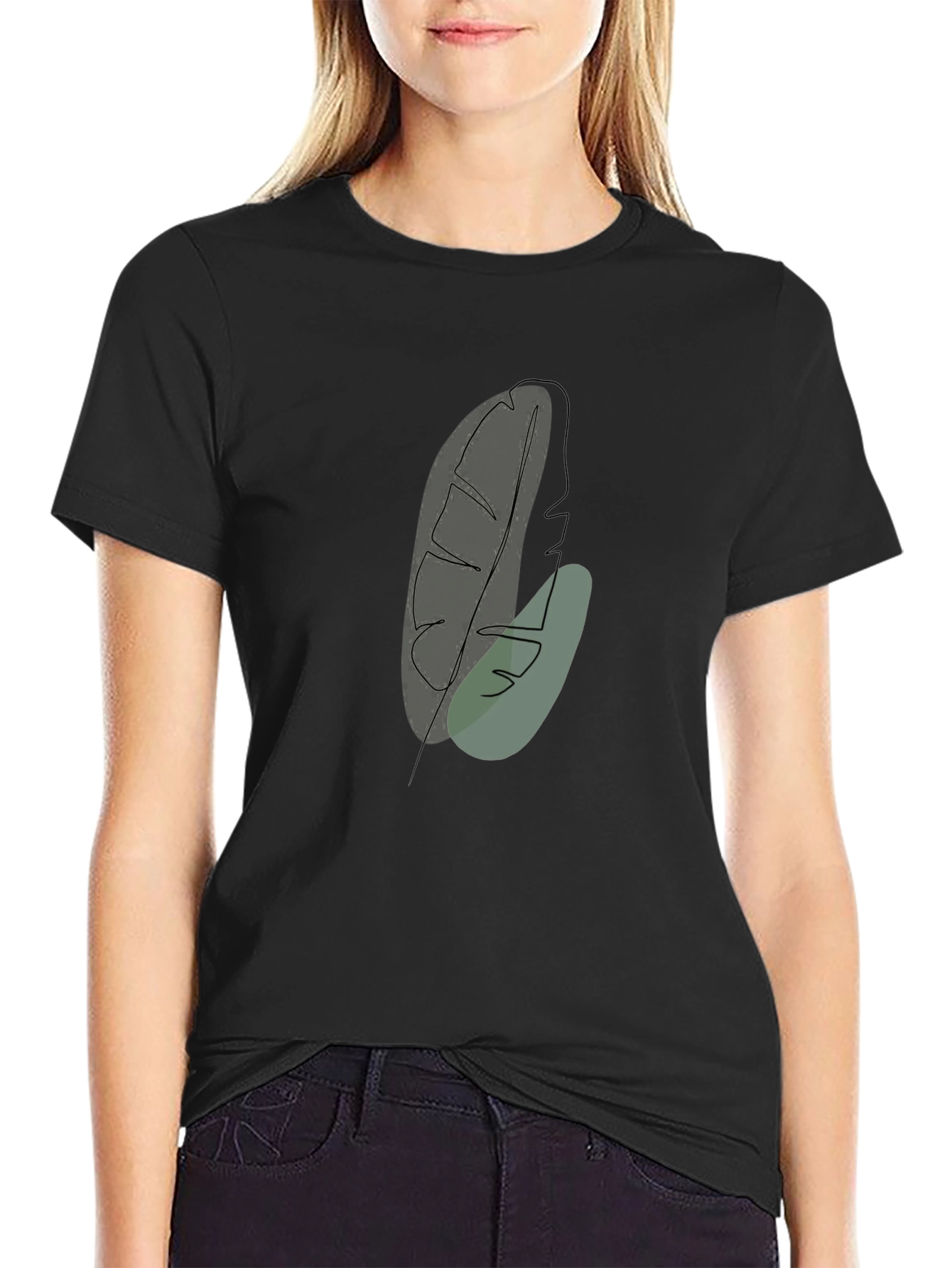 Minimalist Leaf Design Black T-Shirt
