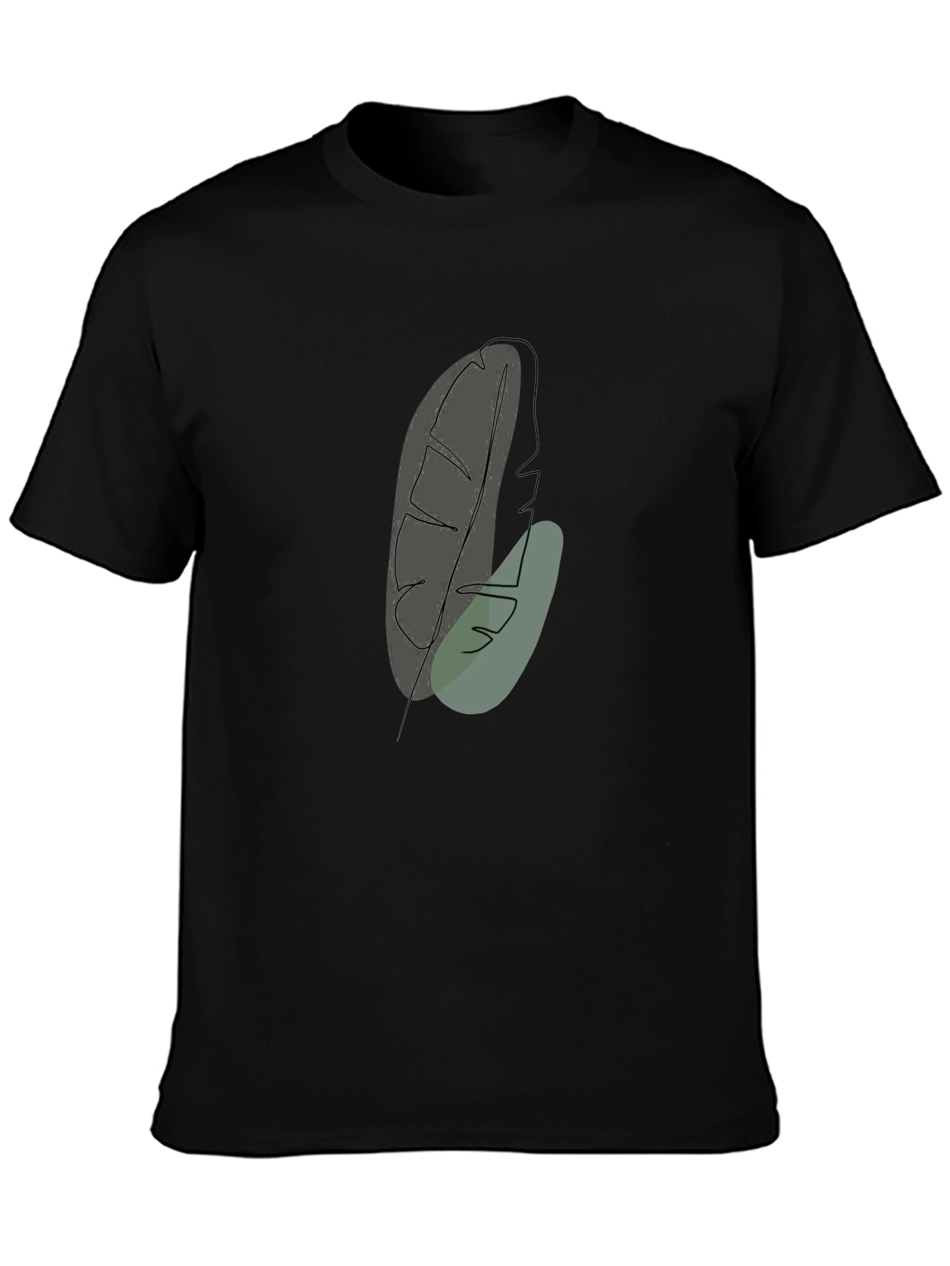 Minimalist Leaf Design Black T-Shirt