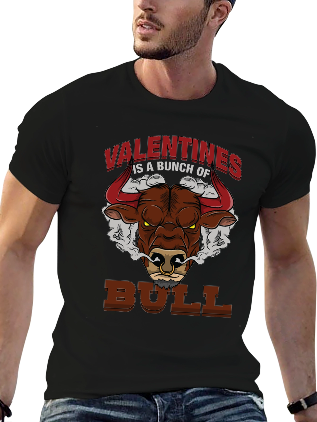 Valentines Bull Graphic T-Shirt - Funny Anti-Valentine Tee