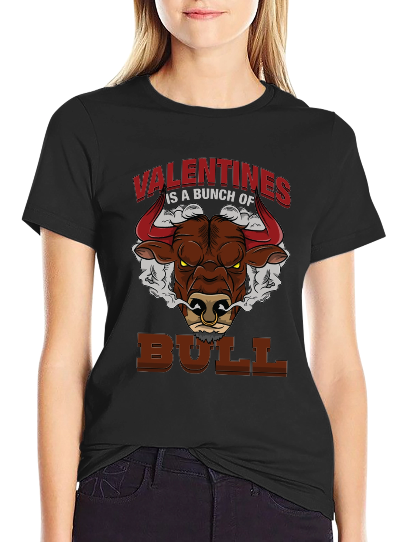 Valentines Bull Graphic T-Shirt - Funny Anti-Valentine Tee