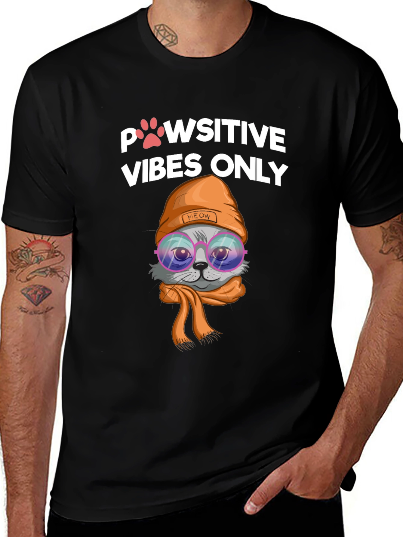 Pawsitive Vibes Cat Graphic Tee - Trendy Style!