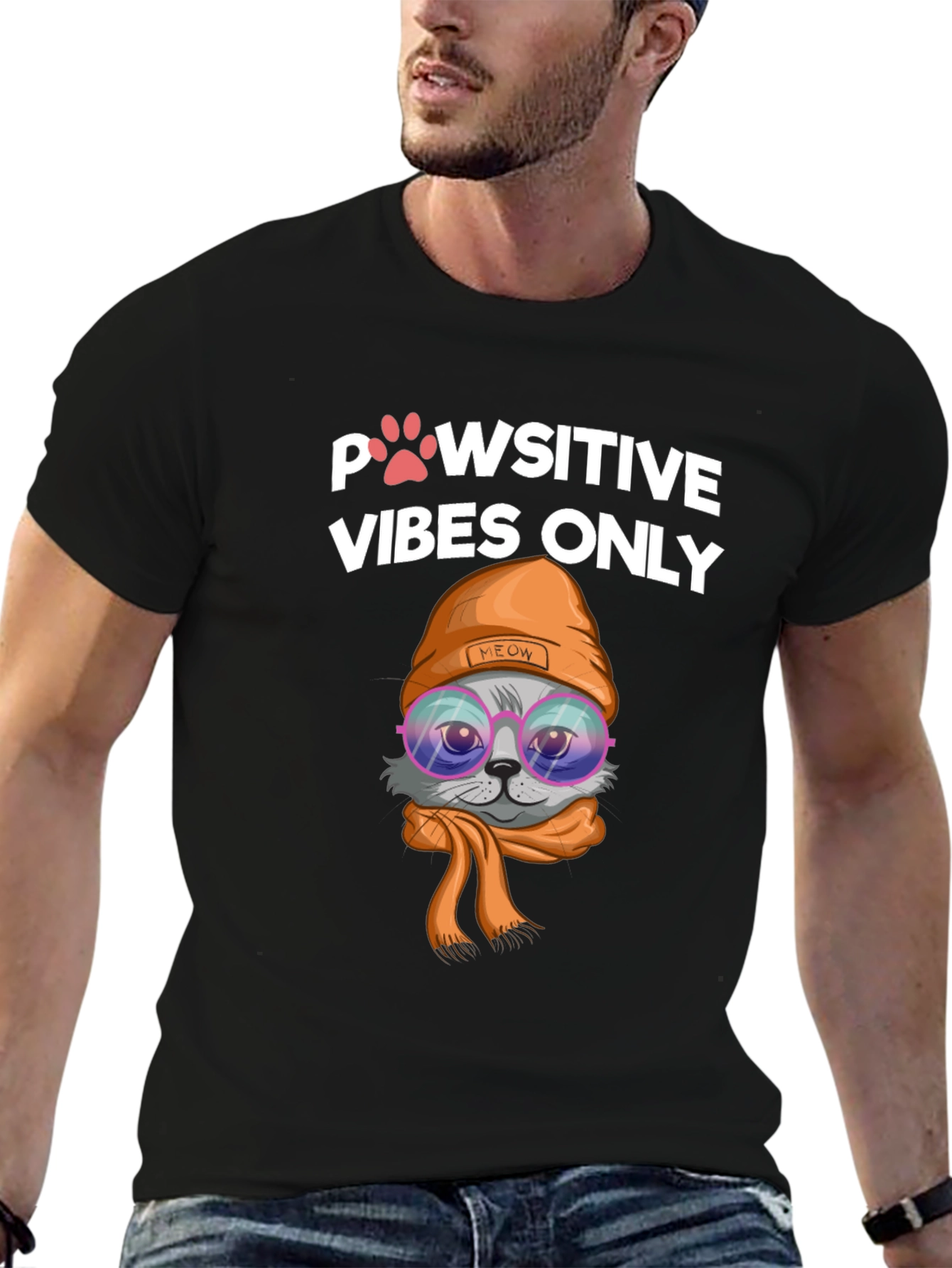 Pawsitive Vibes Cat Graphic Tee - Trendy Style!
