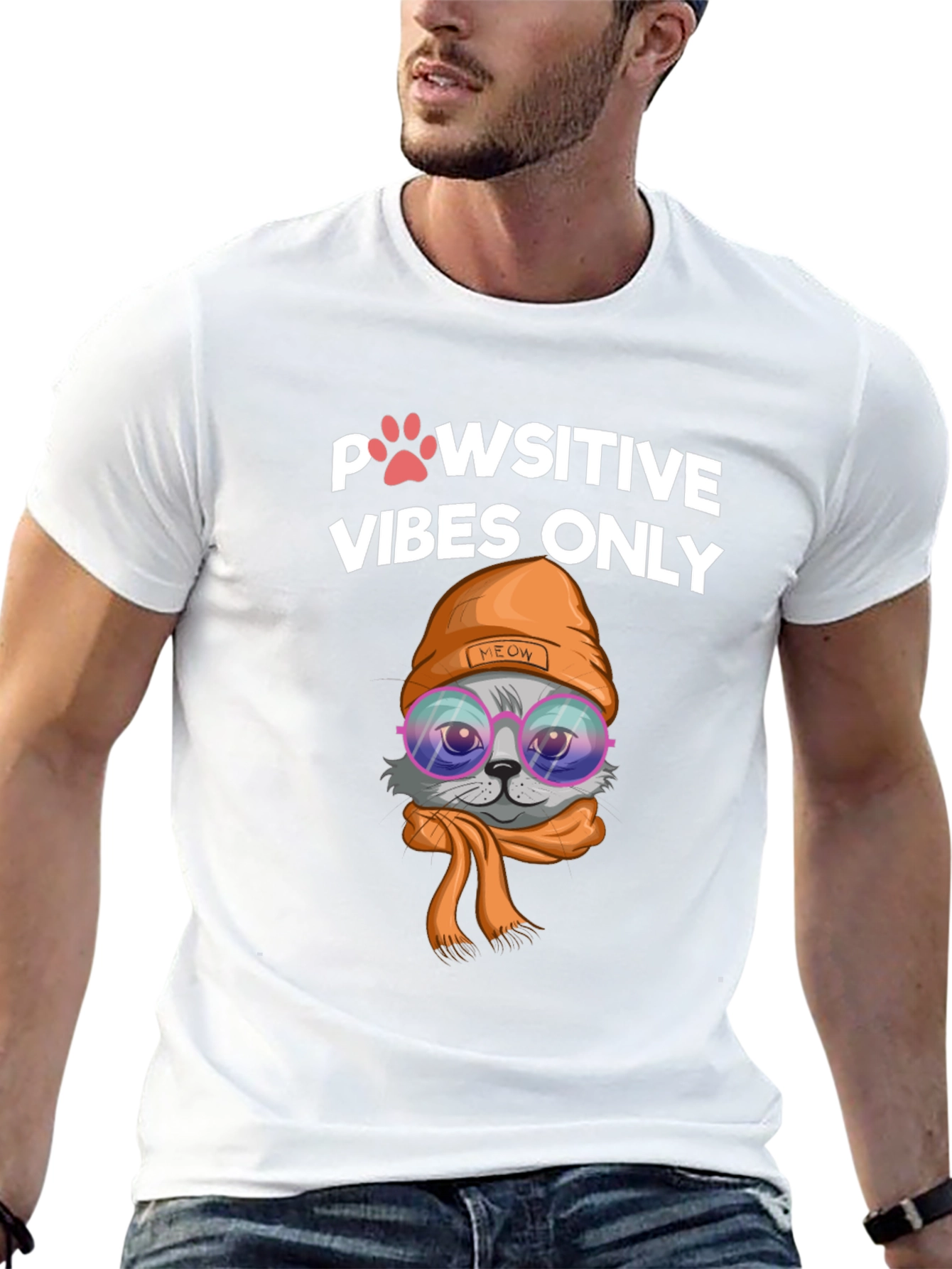Pawsitive Vibes Cat Graphic Tee - Trendy Style!