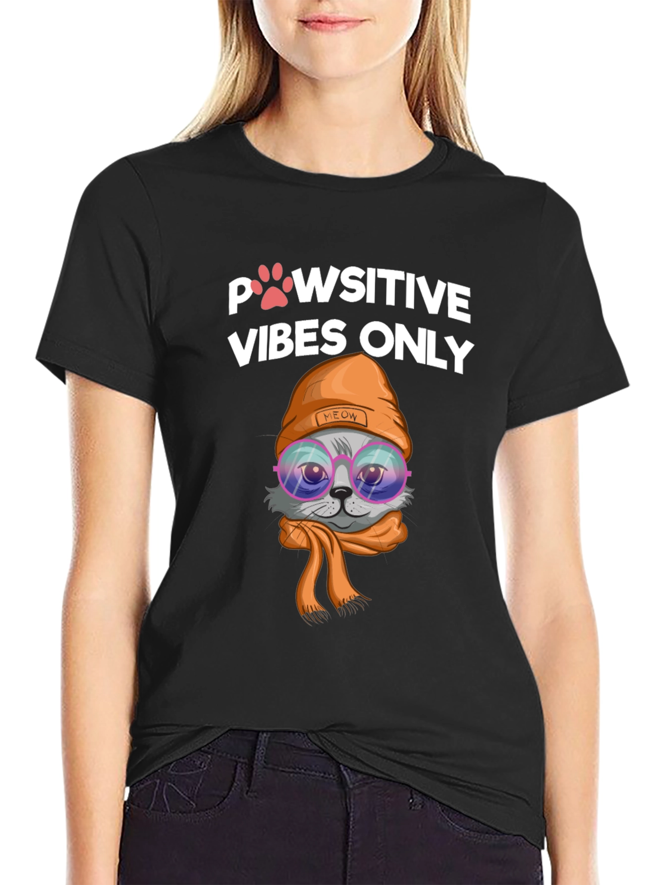 Pawsitive Vibes Cat Graphic Tee - Trendy Style!