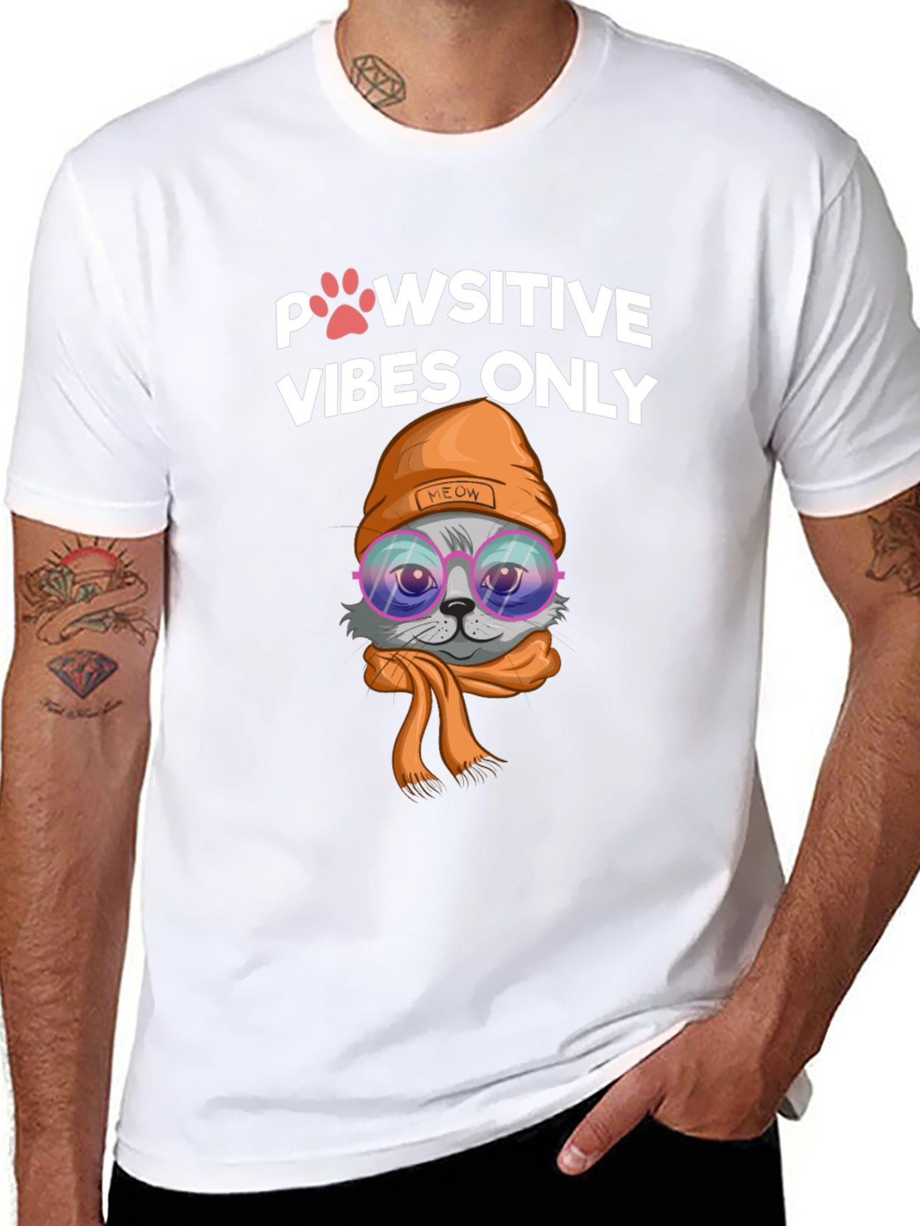 Pawsitive Vibes Cat Graphic Tee - Trendy Style!