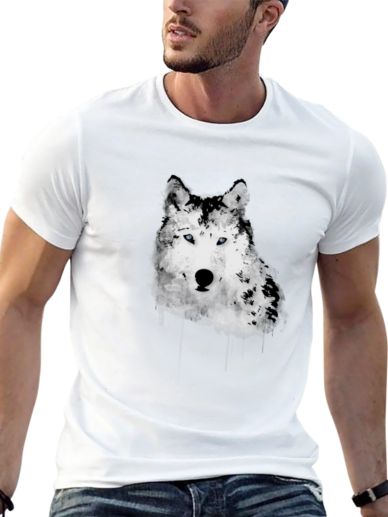Wolf Graphic Print Mens Black T-Shirt