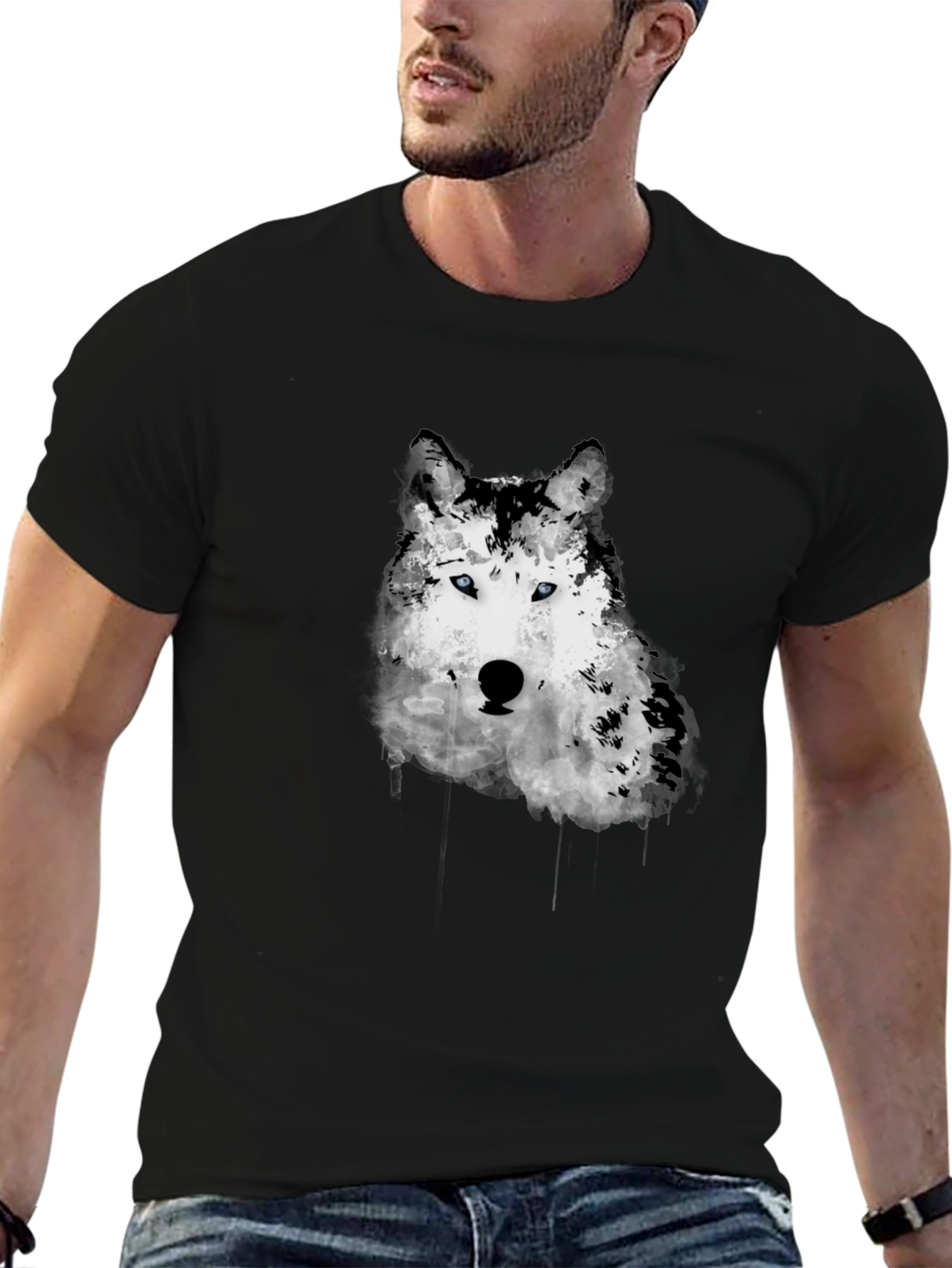 Wolf Graphic Print Mens Black T-Shirt
