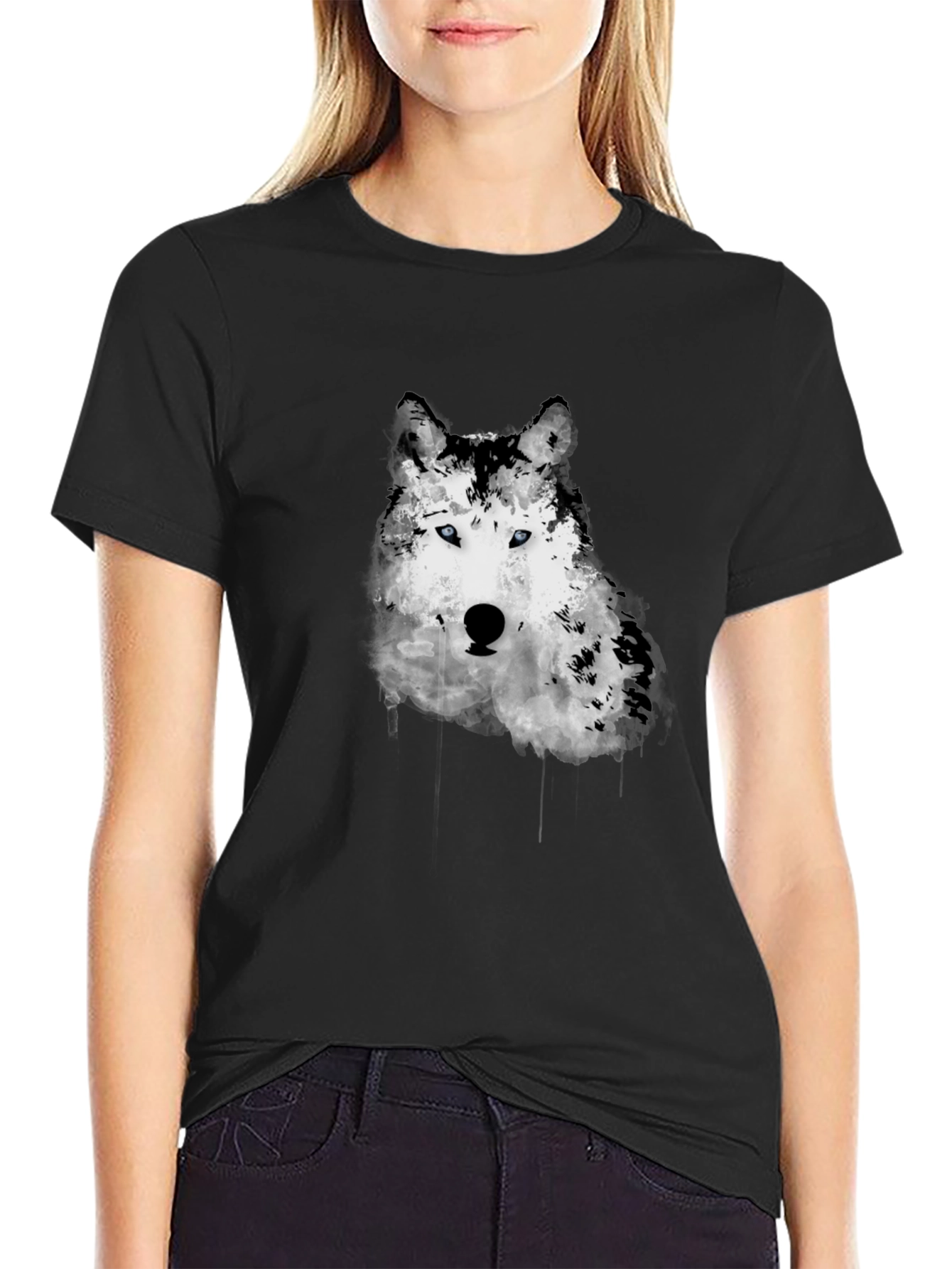 Wolf Graphic Print Mens Black T-Shirt
