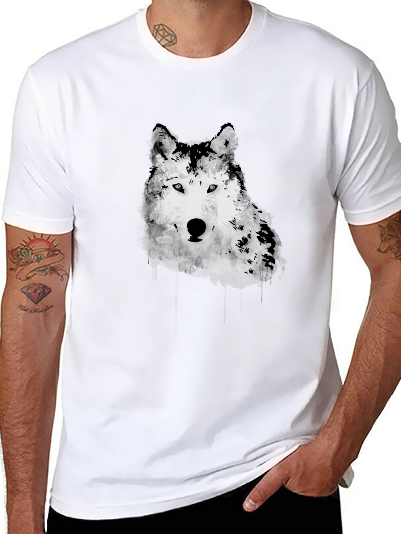 Wolf Graphic Print Mens Black T-Shirt