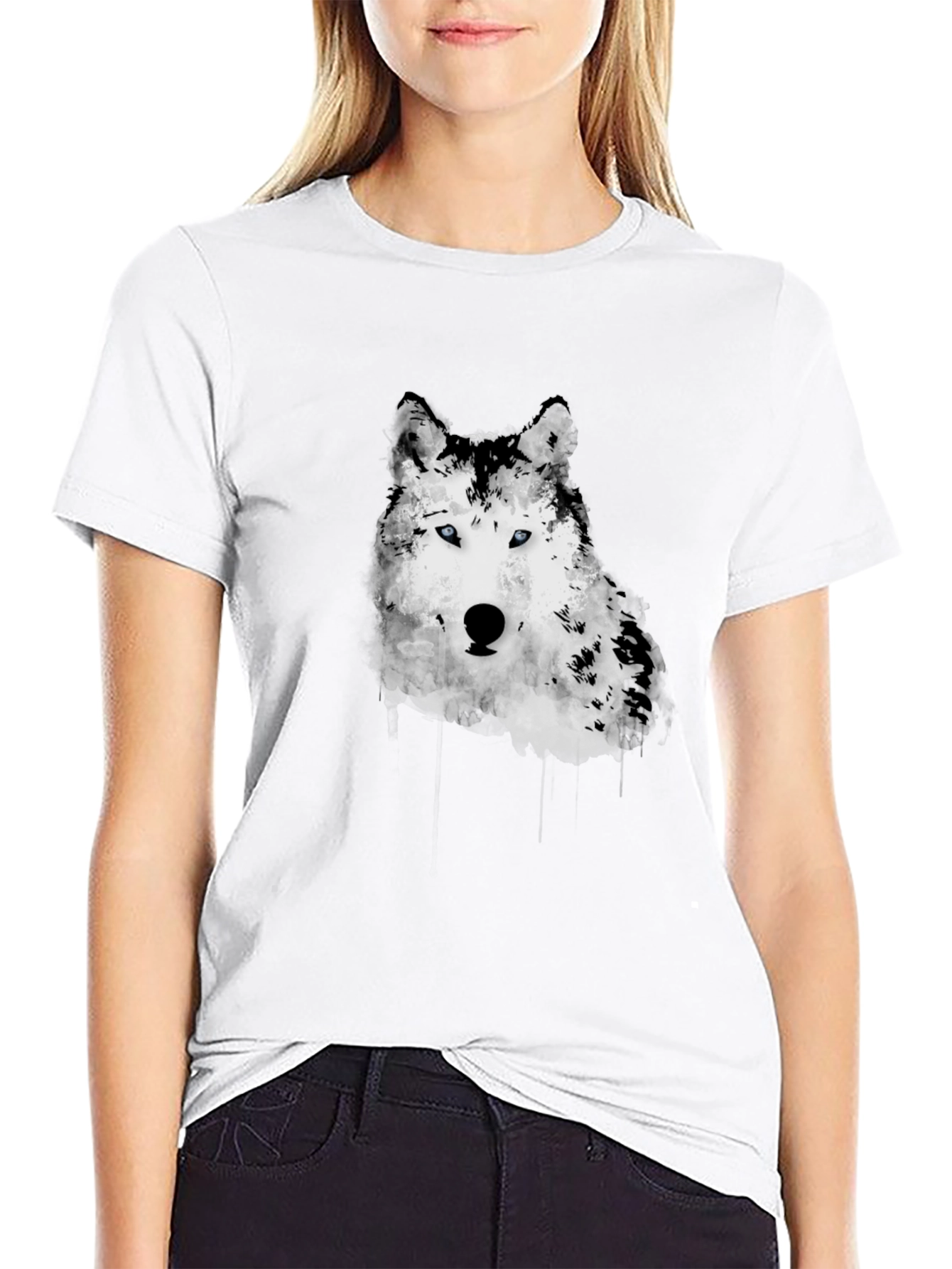 Wolf Graphic Print Mens Black T-Shirt