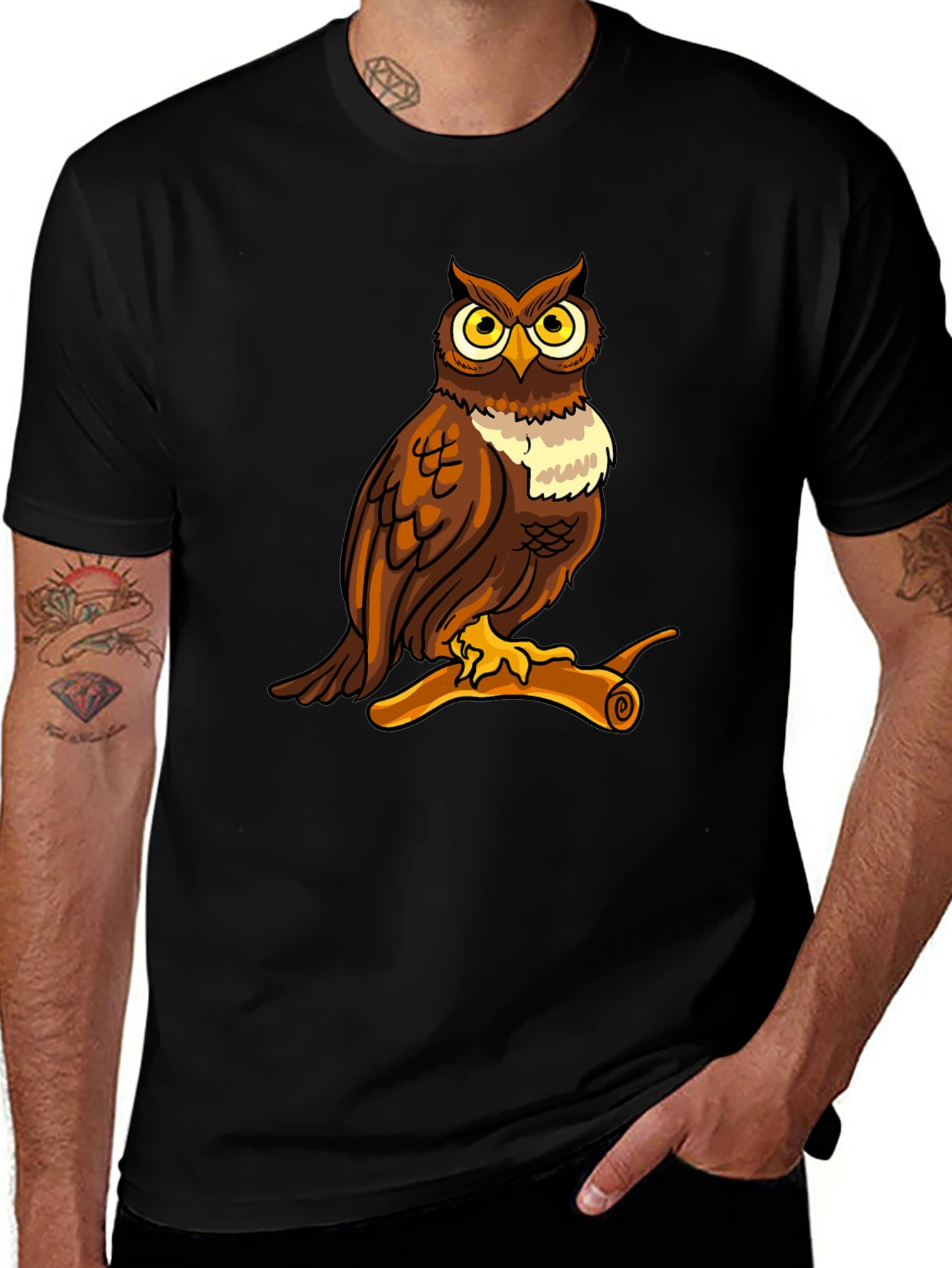 Owl Graphic Print Crew Neck T-Shirt