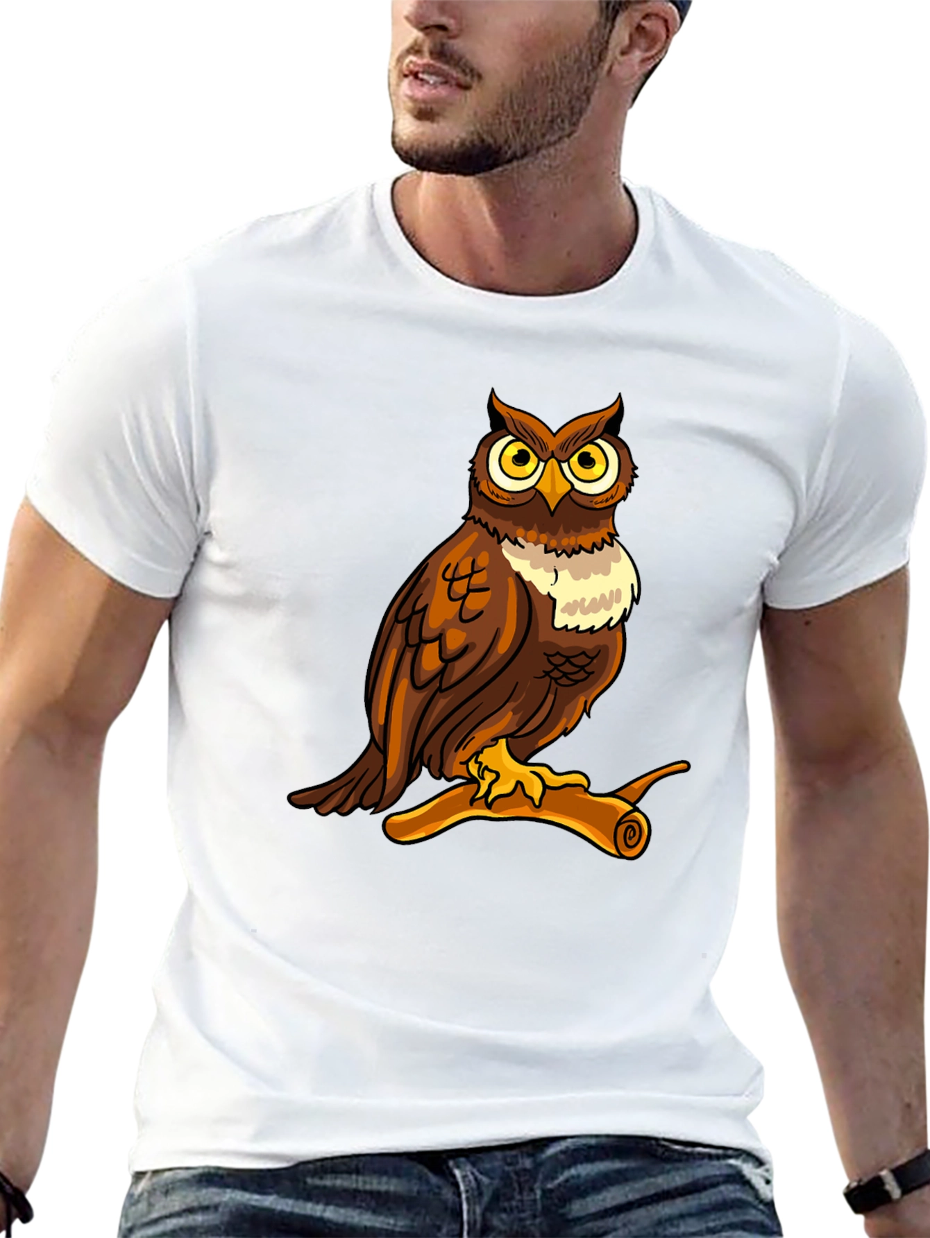 Owl Graphic Print Crew Neck T-Shirt