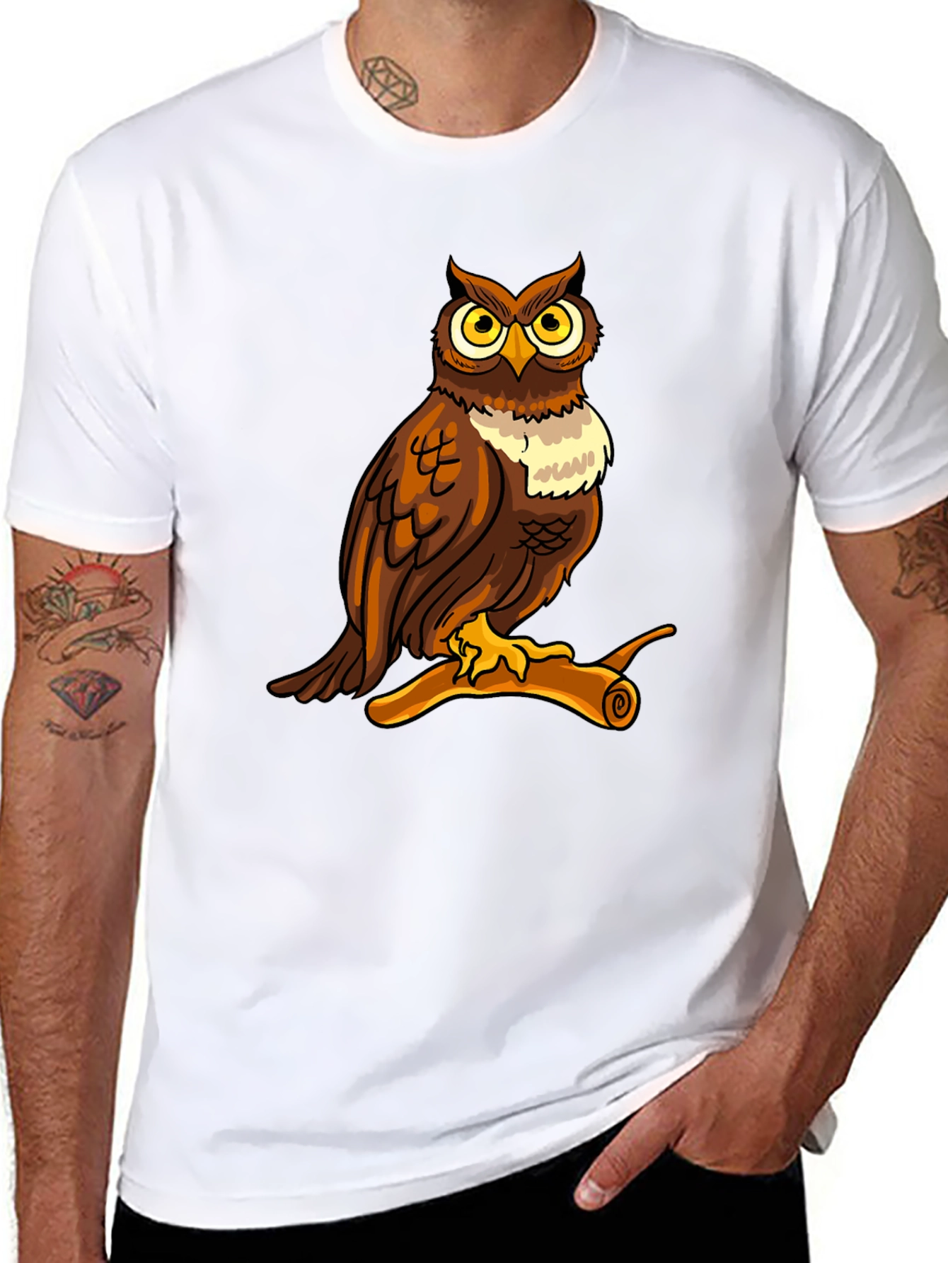 Owl Graphic Print Crew Neck T-Shirt