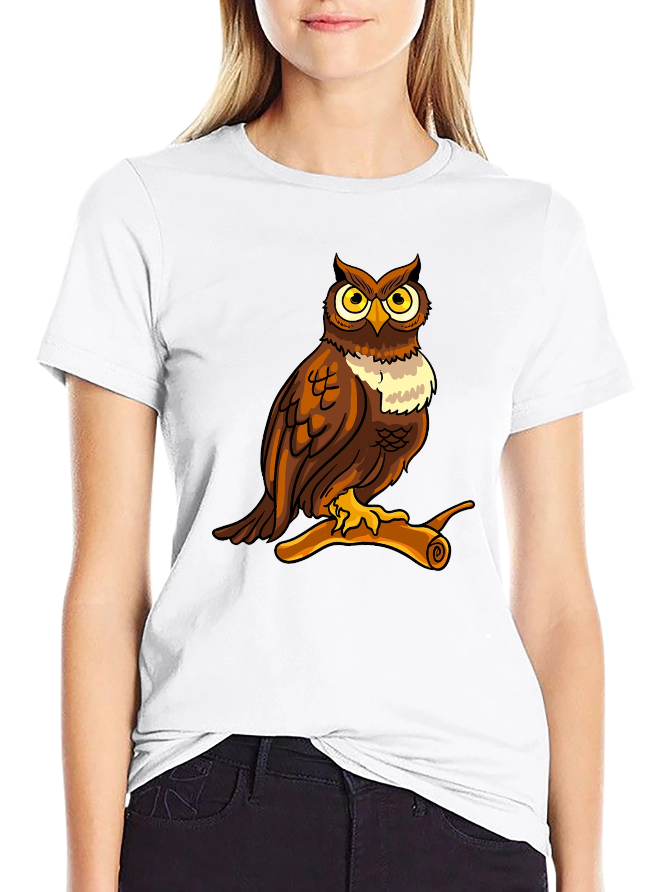 Owl Graphic Print Crew Neck T-Shirt