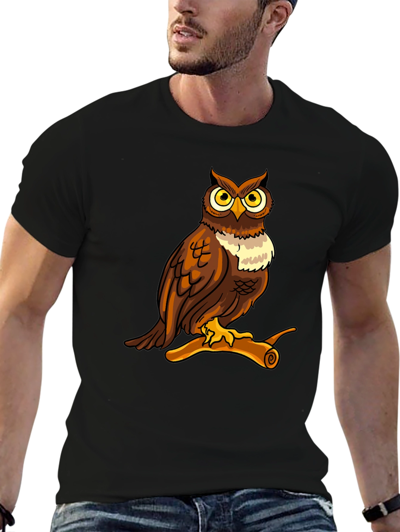 Owl Graphic Print Crew Neck T-Shirt