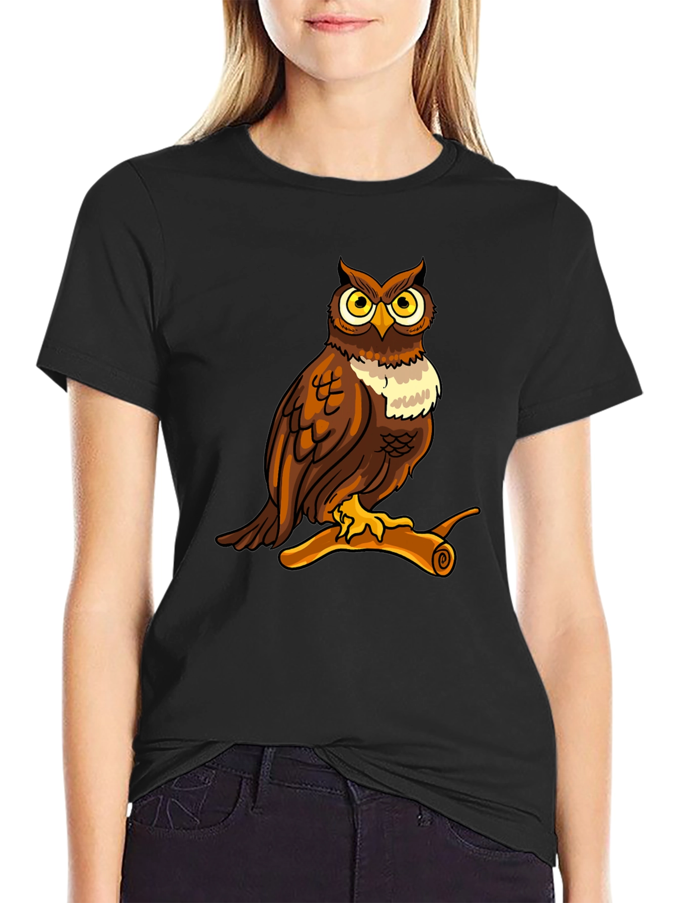 Owl Graphic Print Crew Neck T-Shirt