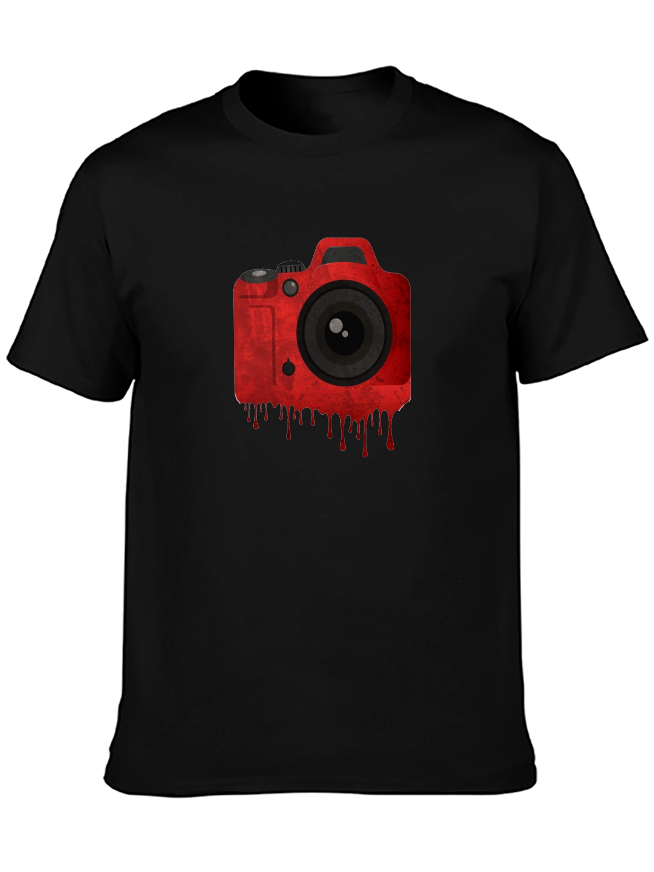 Red Camera Graphic Black T-Shirt