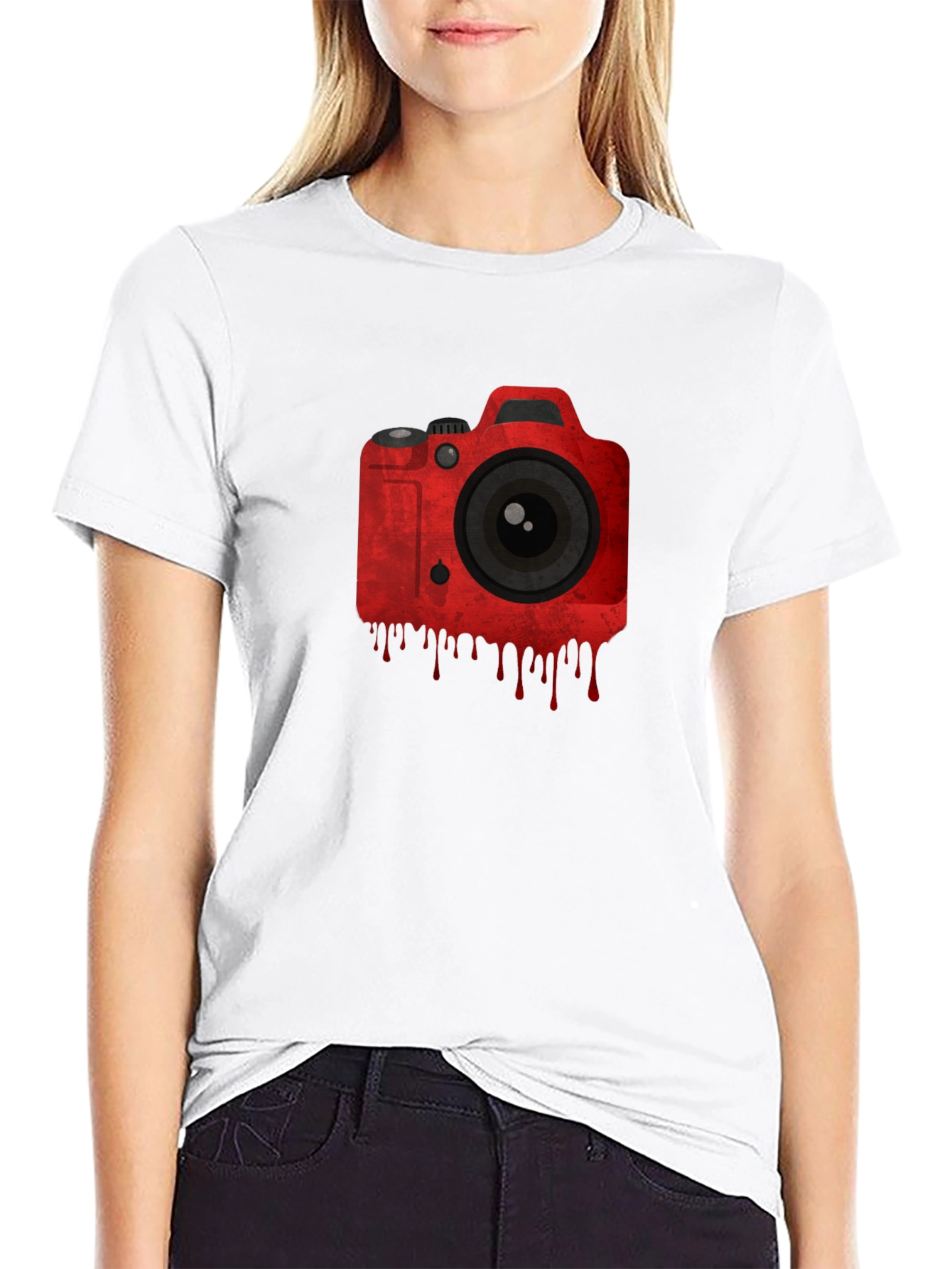 Red Camera Graphic Black T-Shirt