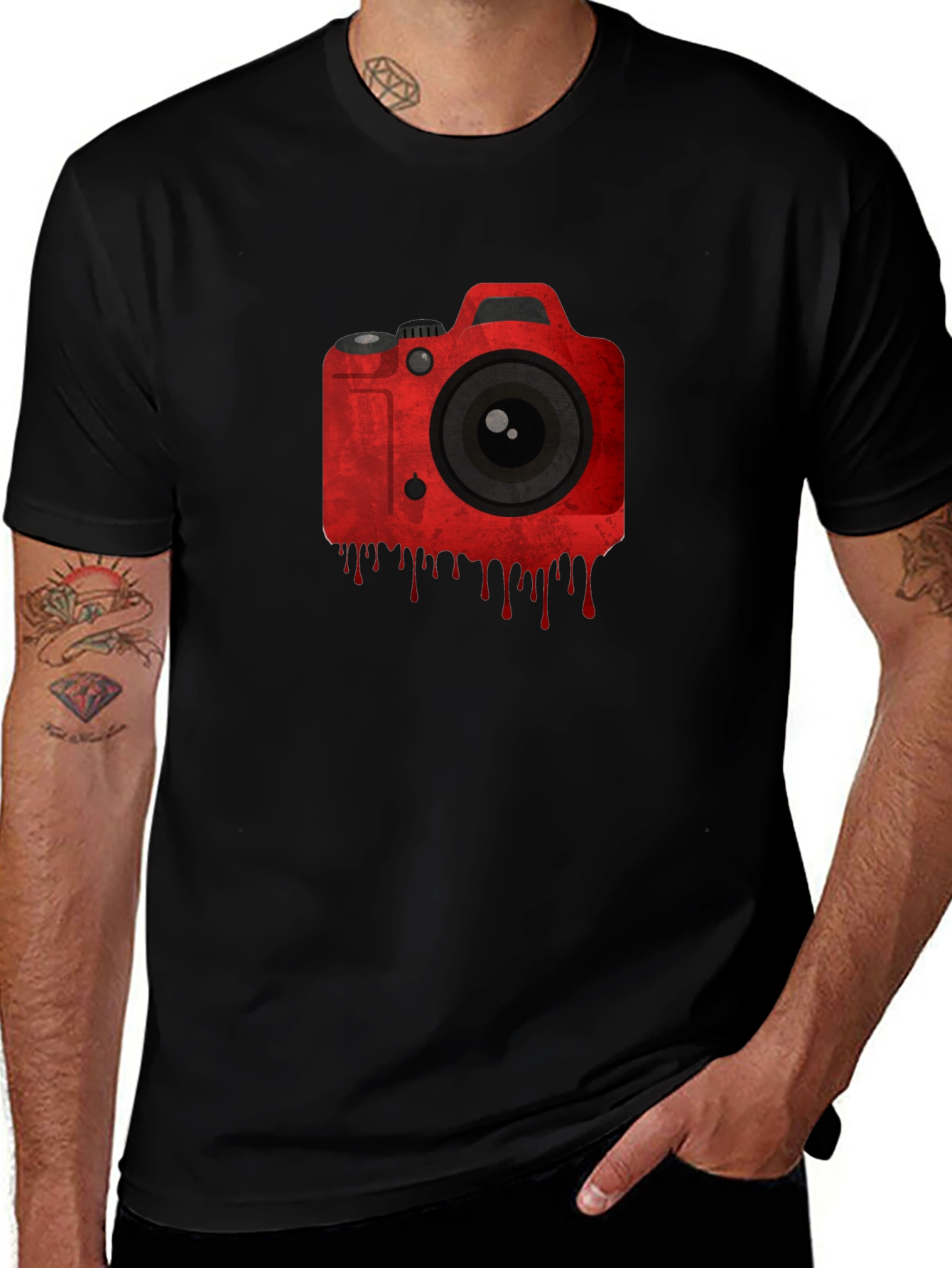 Red Camera Graphic Black T-Shirt