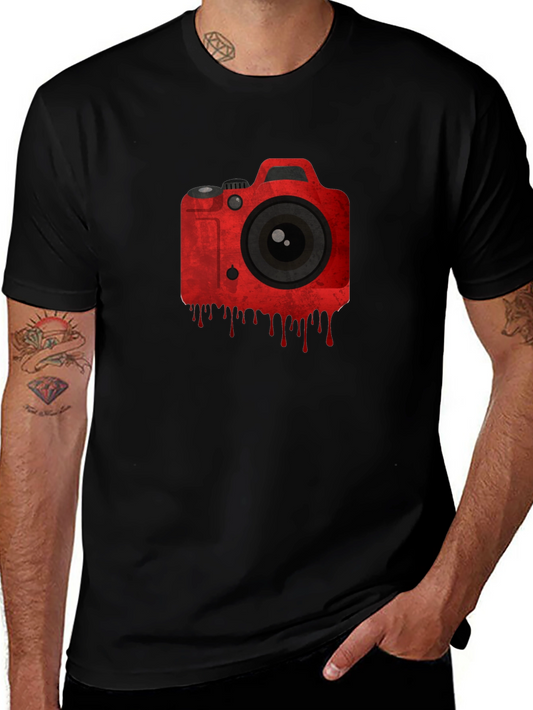 Red Camera Graphic Black T-Shirt