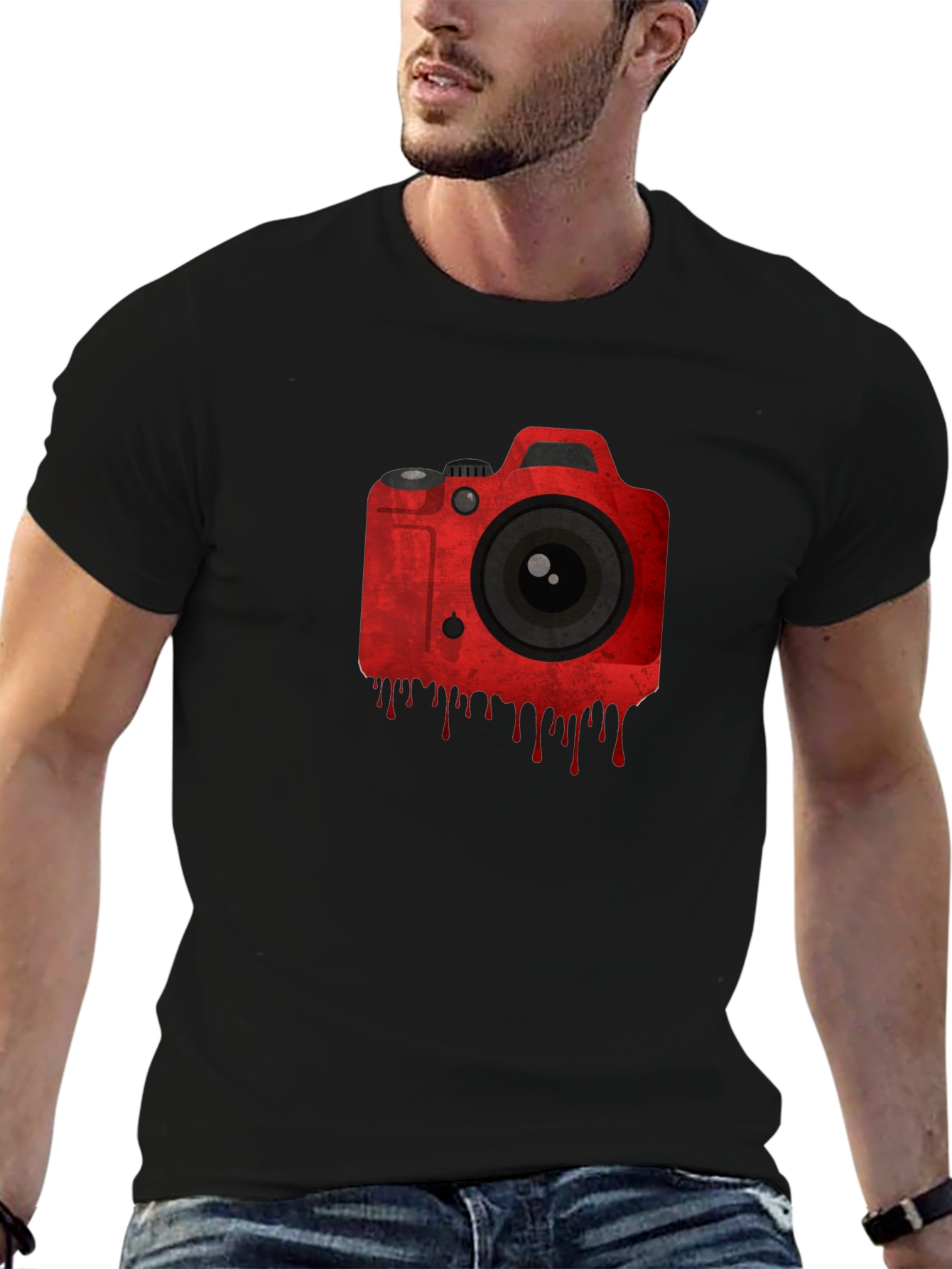 Red Camera Graphic Black T-Shirt