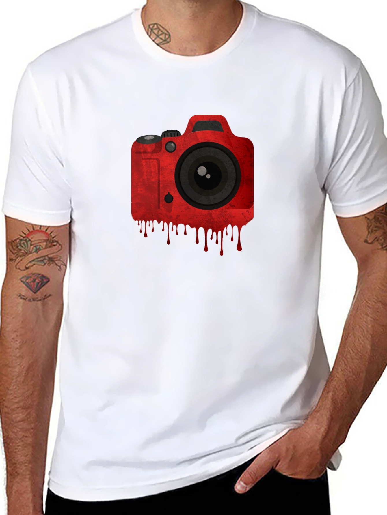 Red Camera Graphic Black T-Shirt