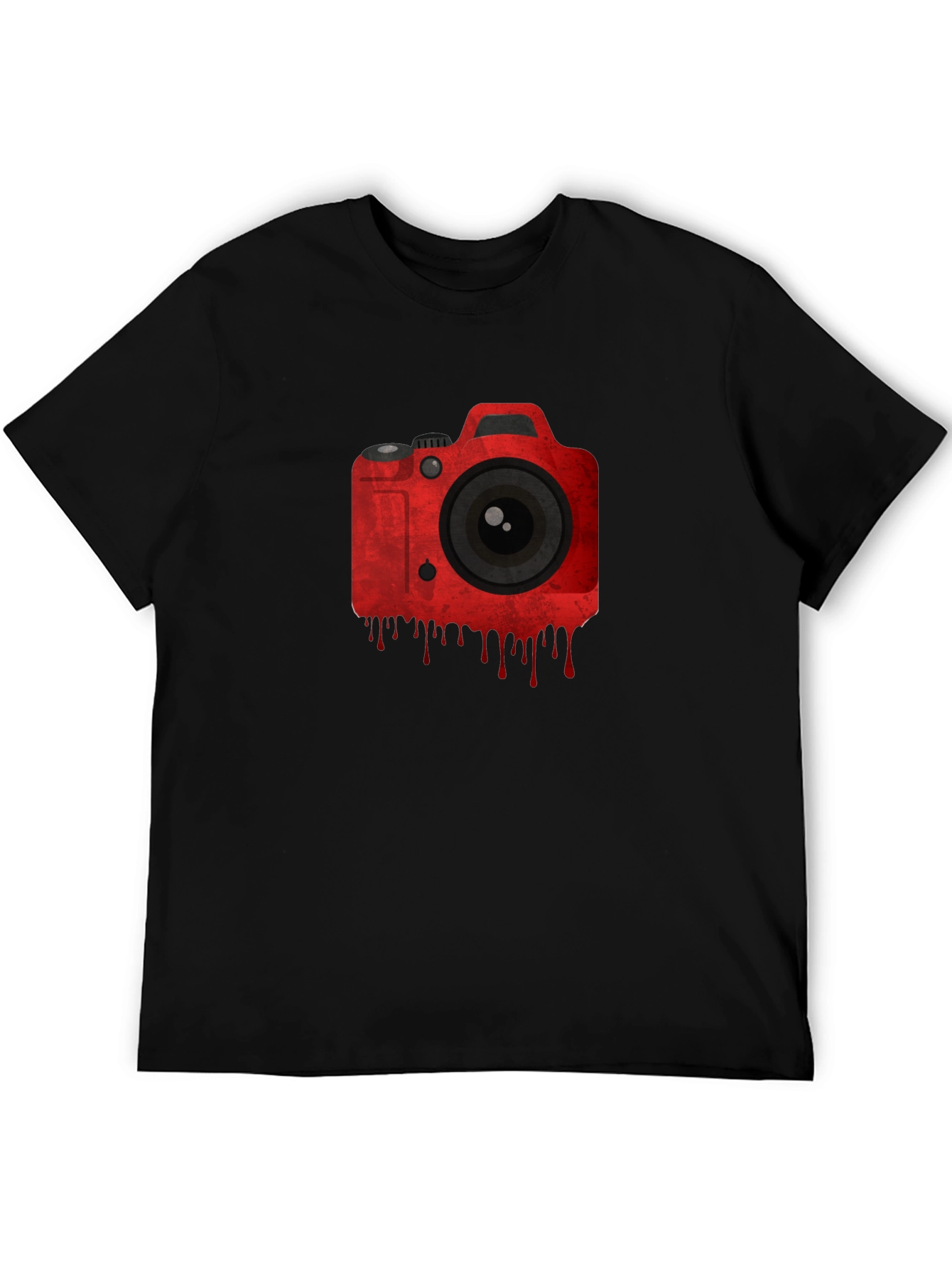 Red Camera Graphic Black T-Shirt