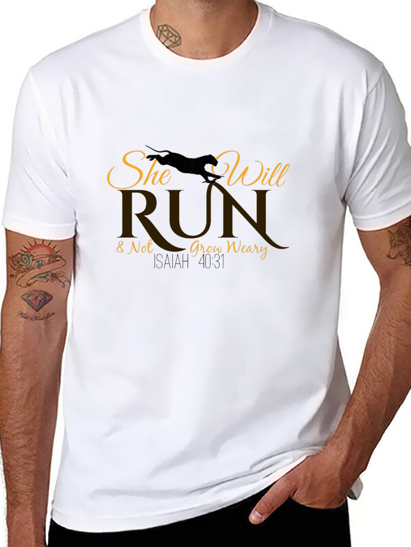 She Will Run Black T-Shirt | Christian Graphic Tee