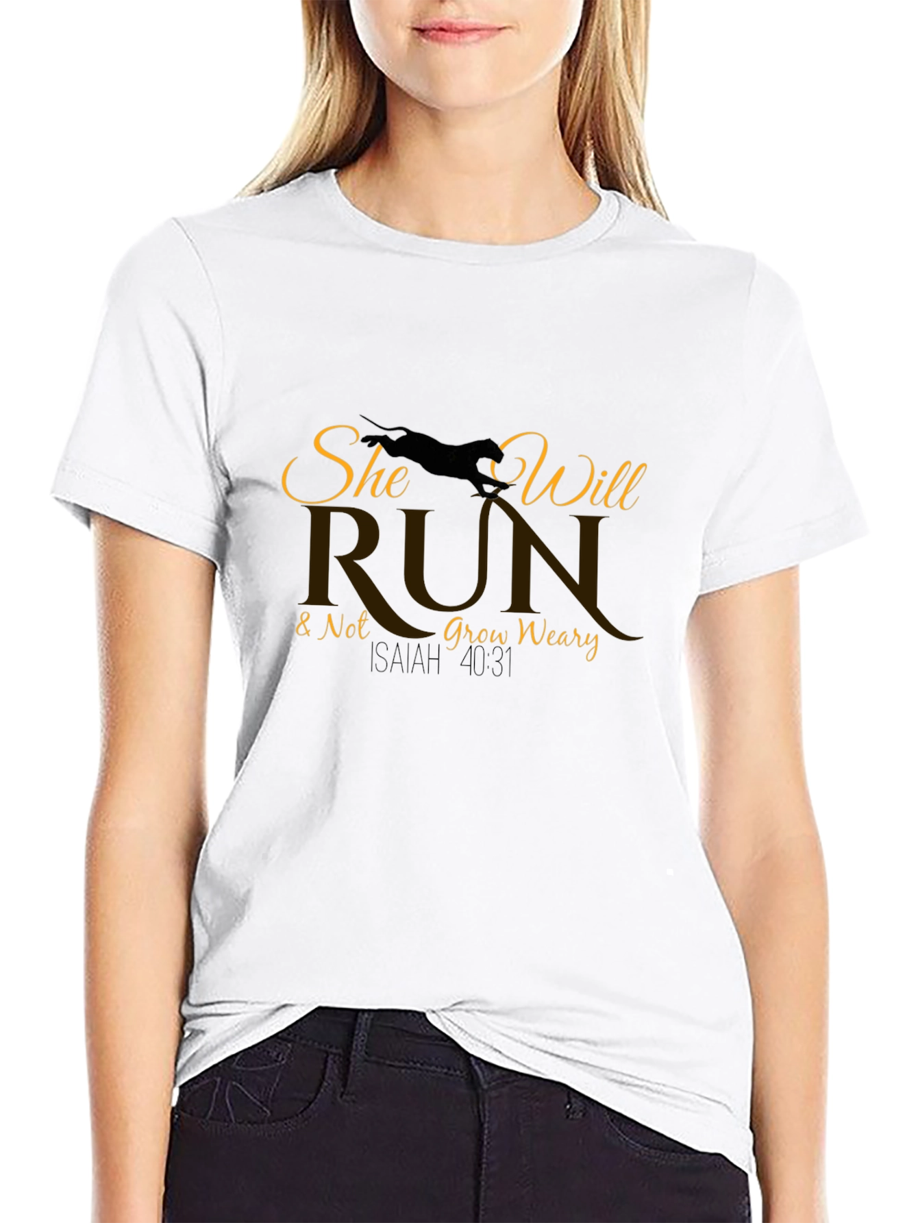 She Will Run Black T-Shirt | Christian Graphic Tee