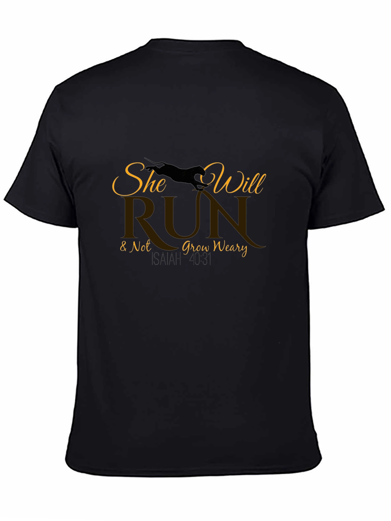 She Will Run Black T-Shirt | Christian Graphic Tee