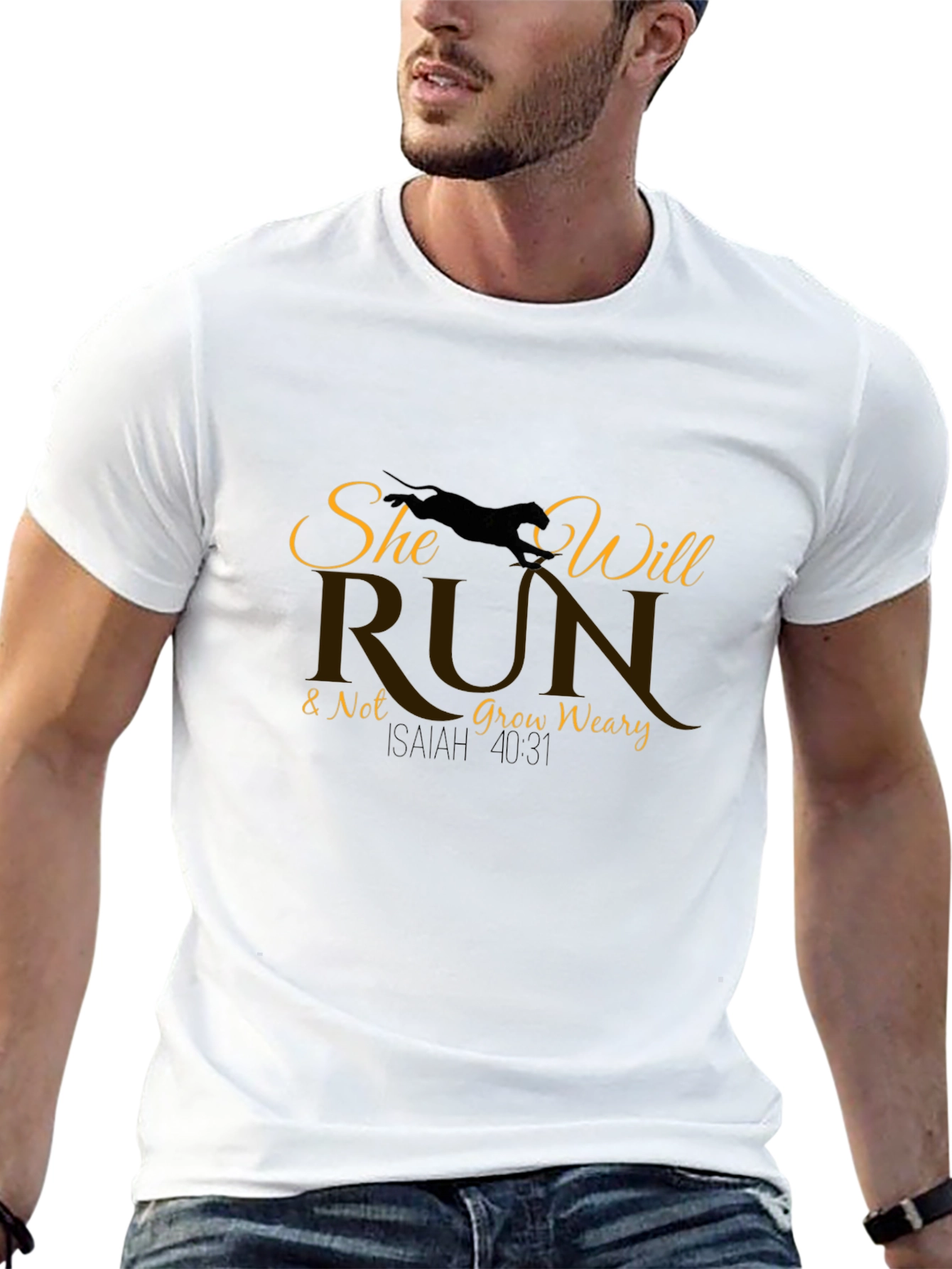She Will Run Black T-Shirt | Christian Graphic Tee