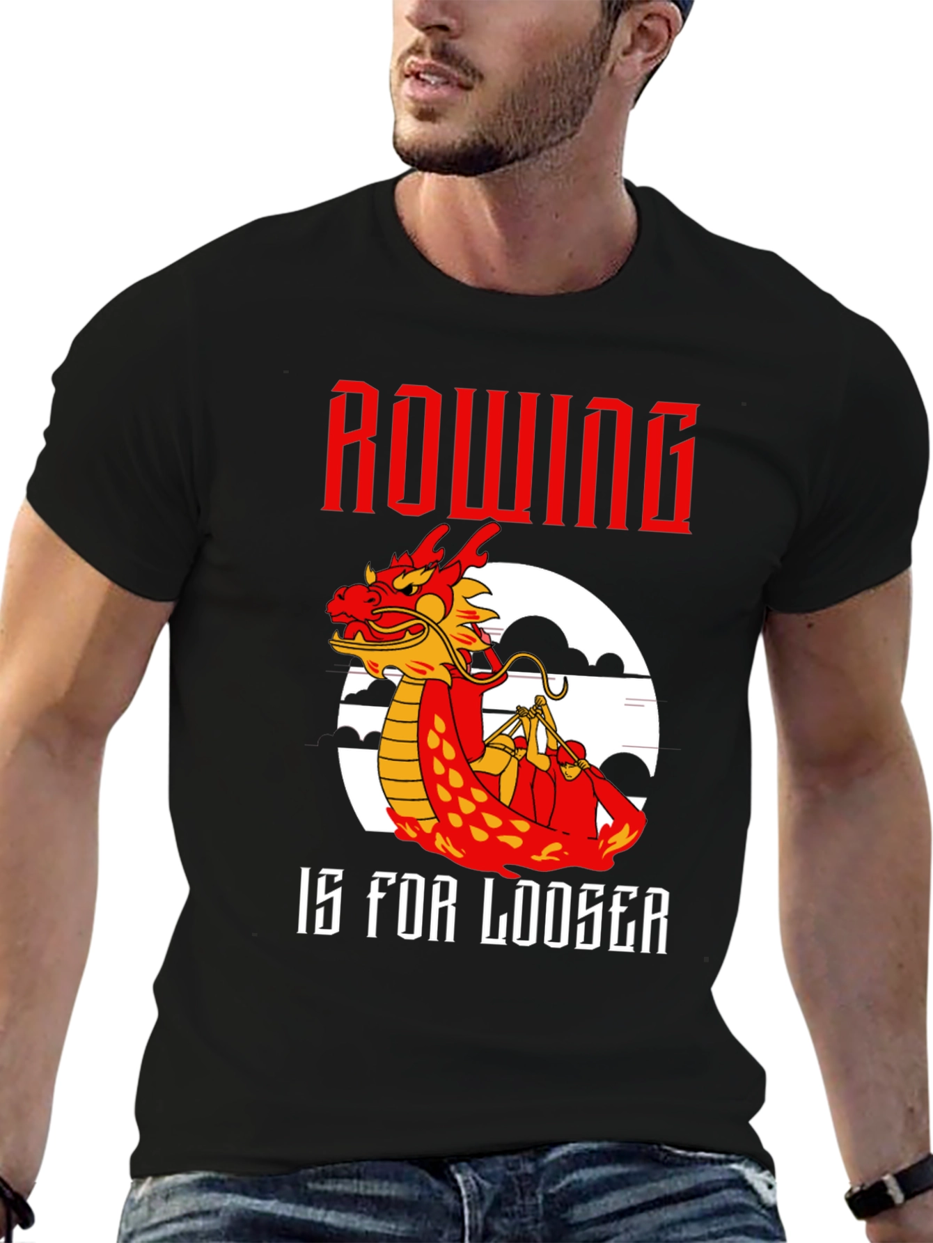 Rowing Dragon T-Shirt - Humorous Loose Fit Tee