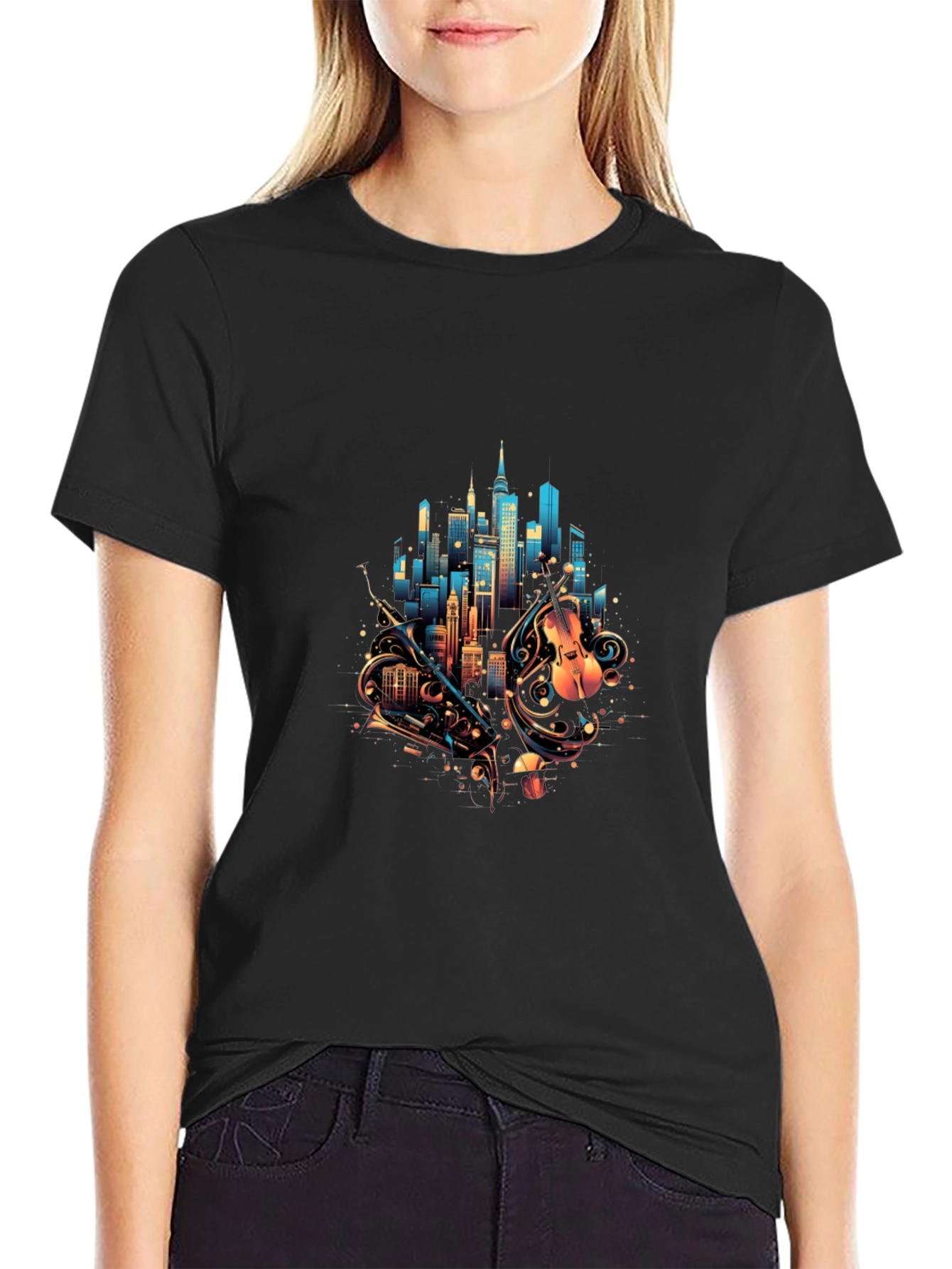 City Music Graphic Tee - Black Cotton Blend