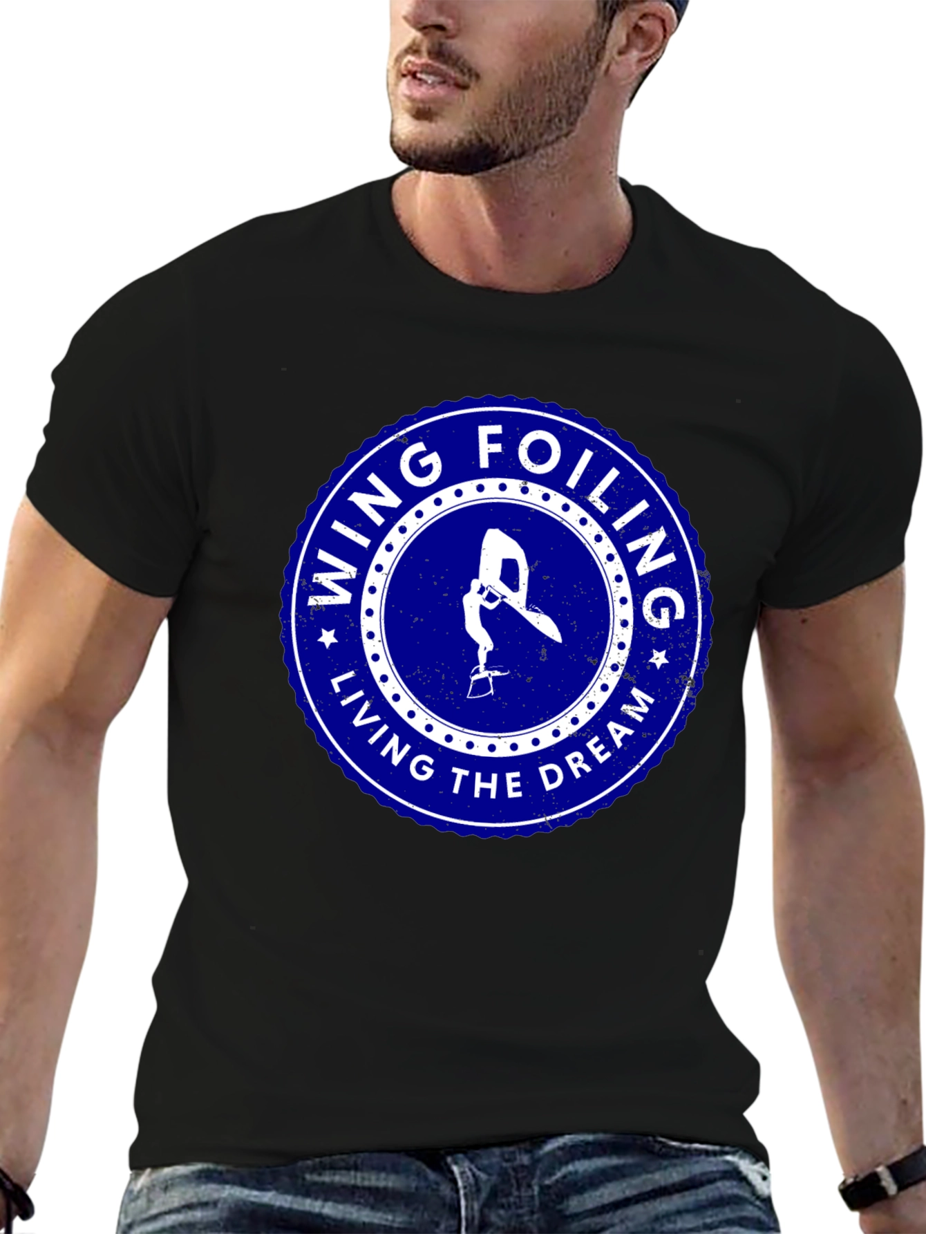 Wing Foiling Living the Dream Black T-Shirt