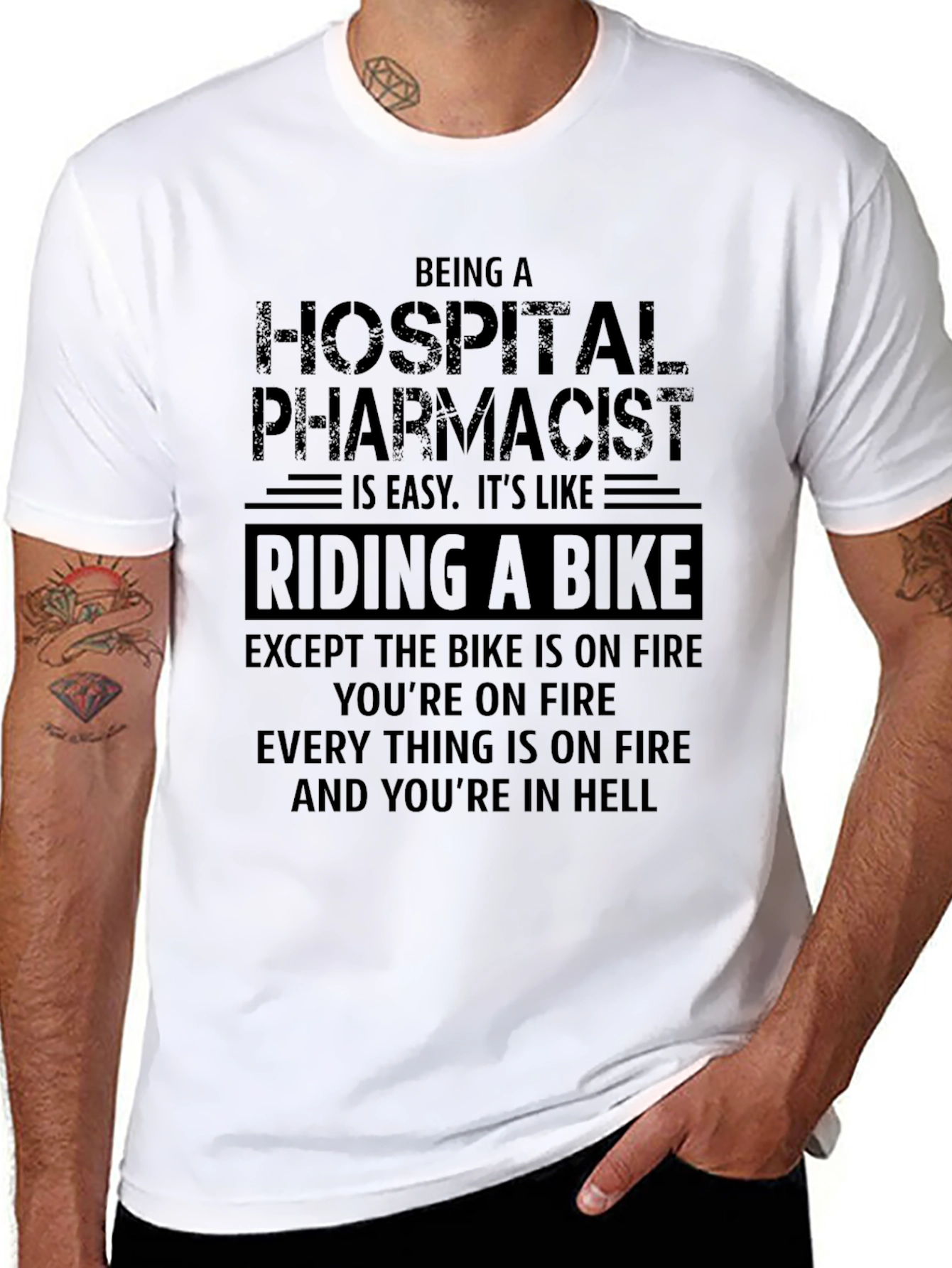 Hospital Pharmacist Riding a Bike T-Shirt Funny Job Gift
