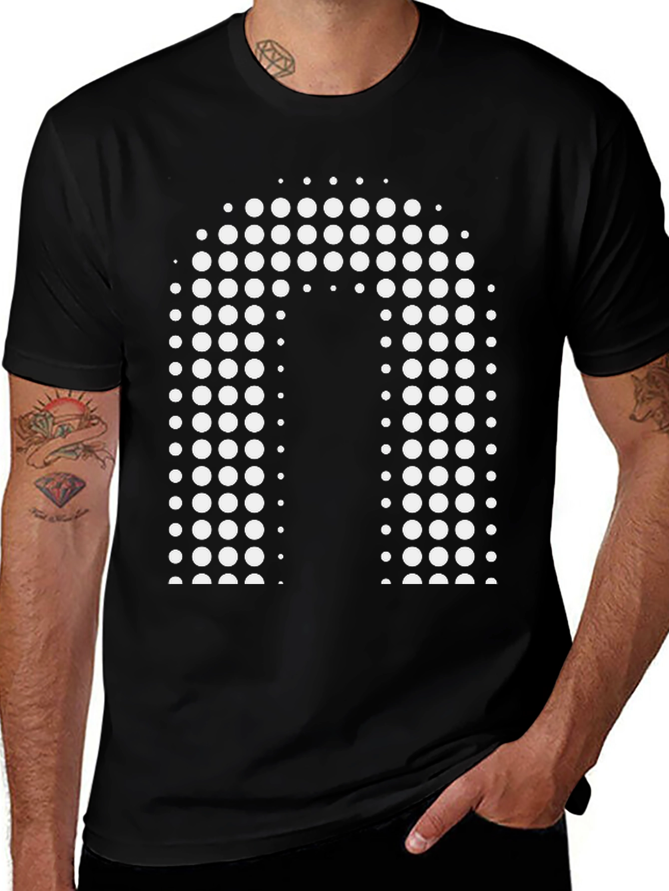 Modern Black Tee with White Dot Design
