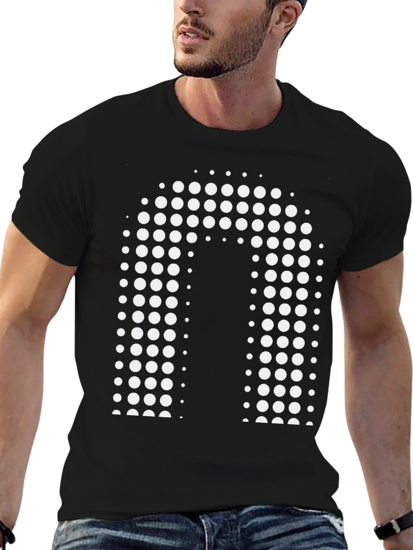 Modern Black Tee with White Dot Design