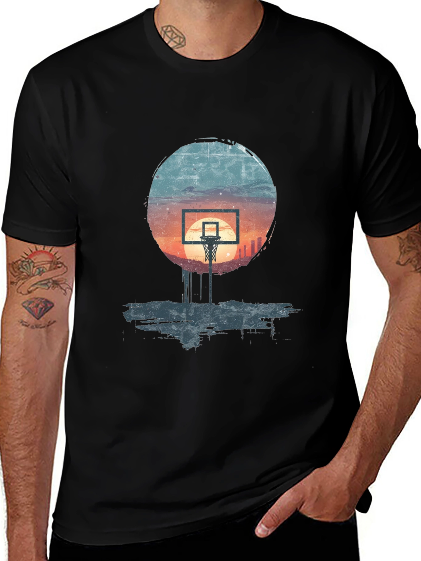 Basketball Sunset Graphic Tee - Stylish Urban Design