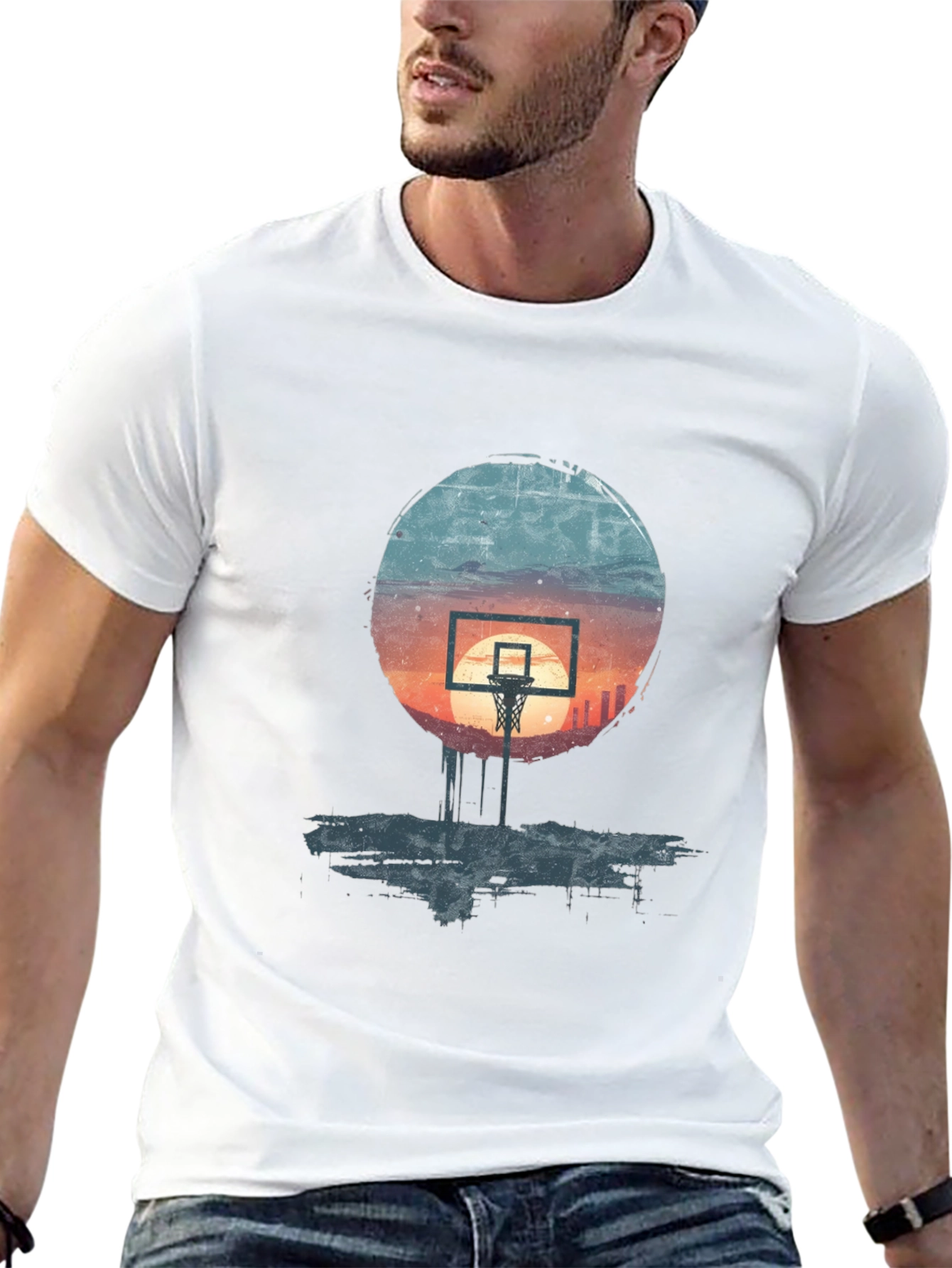 Basketball Sunset Graphic Tee - Stylish Urban Design