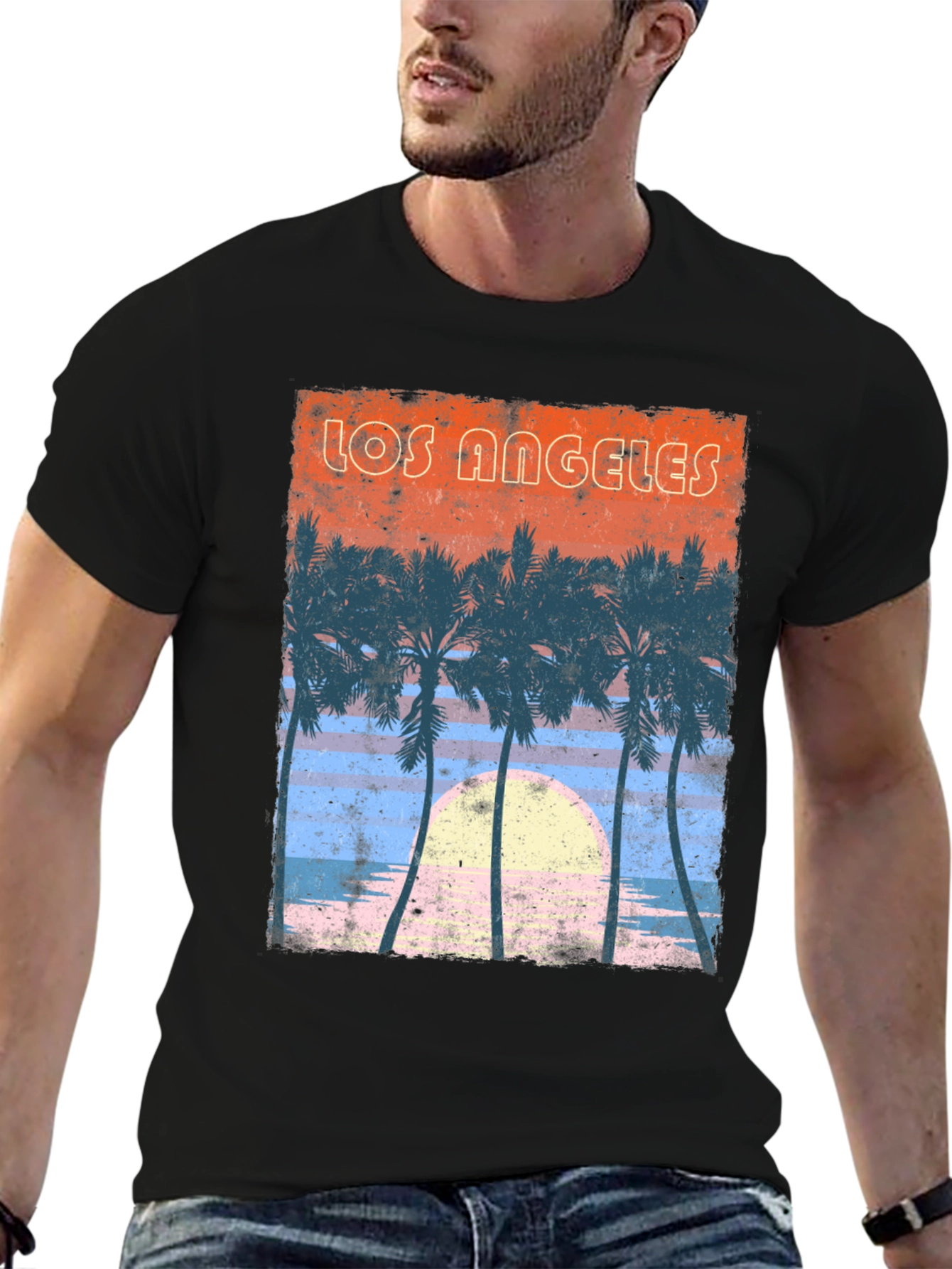 Los Angeles Sunset Palm Tree Graphic T-Shirt